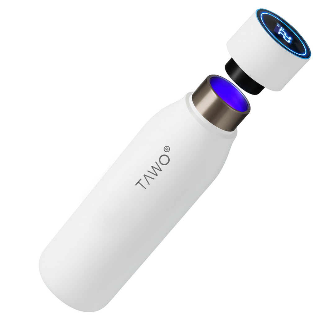 Botella de Agua Autolimpiante UV Tawo 750 ml Blanca – con Purificador Inteligente y Recordatorio de Hidratación