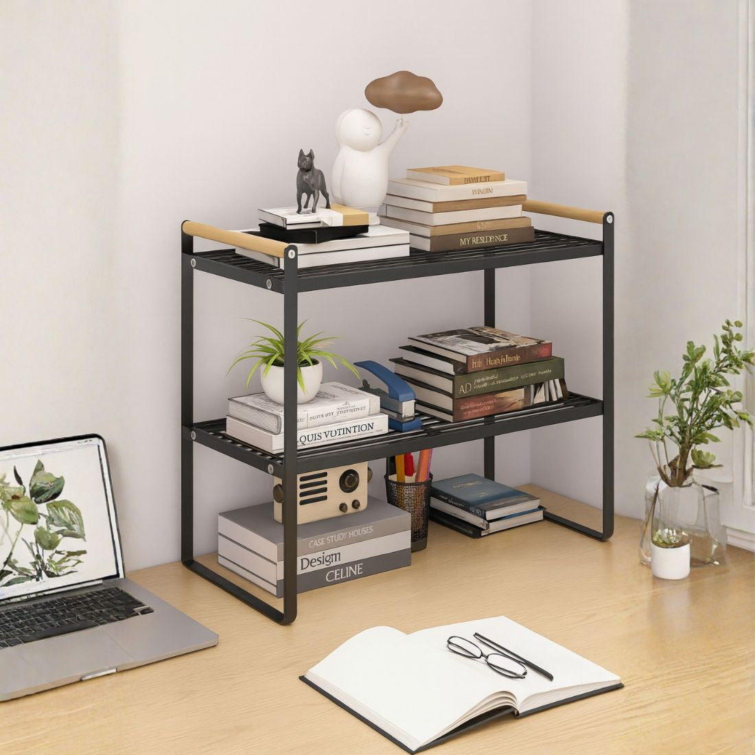 Repisa Organizadora Estilo Nórdico de 2 Niveles Negra 54 cm