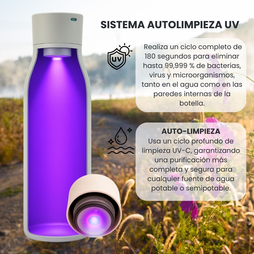 Botella de Agua Autolimpiante UV Tawo 750 ml Blanca – con Purificador Inteligente y Recordatorio de Hidratación