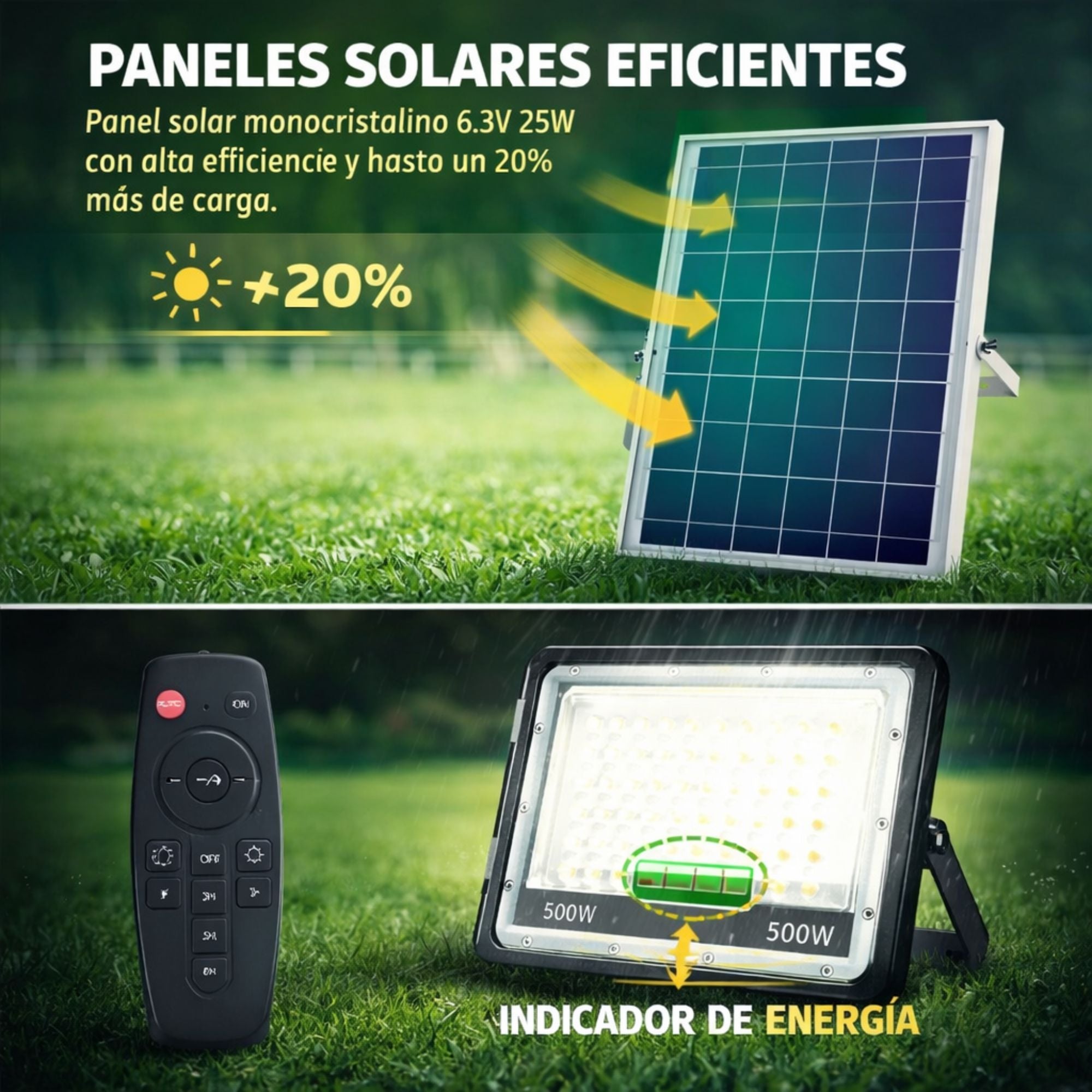 Foco Solar LED JORTAN 1000W Exterior IP66 con Panel y Control Remoto