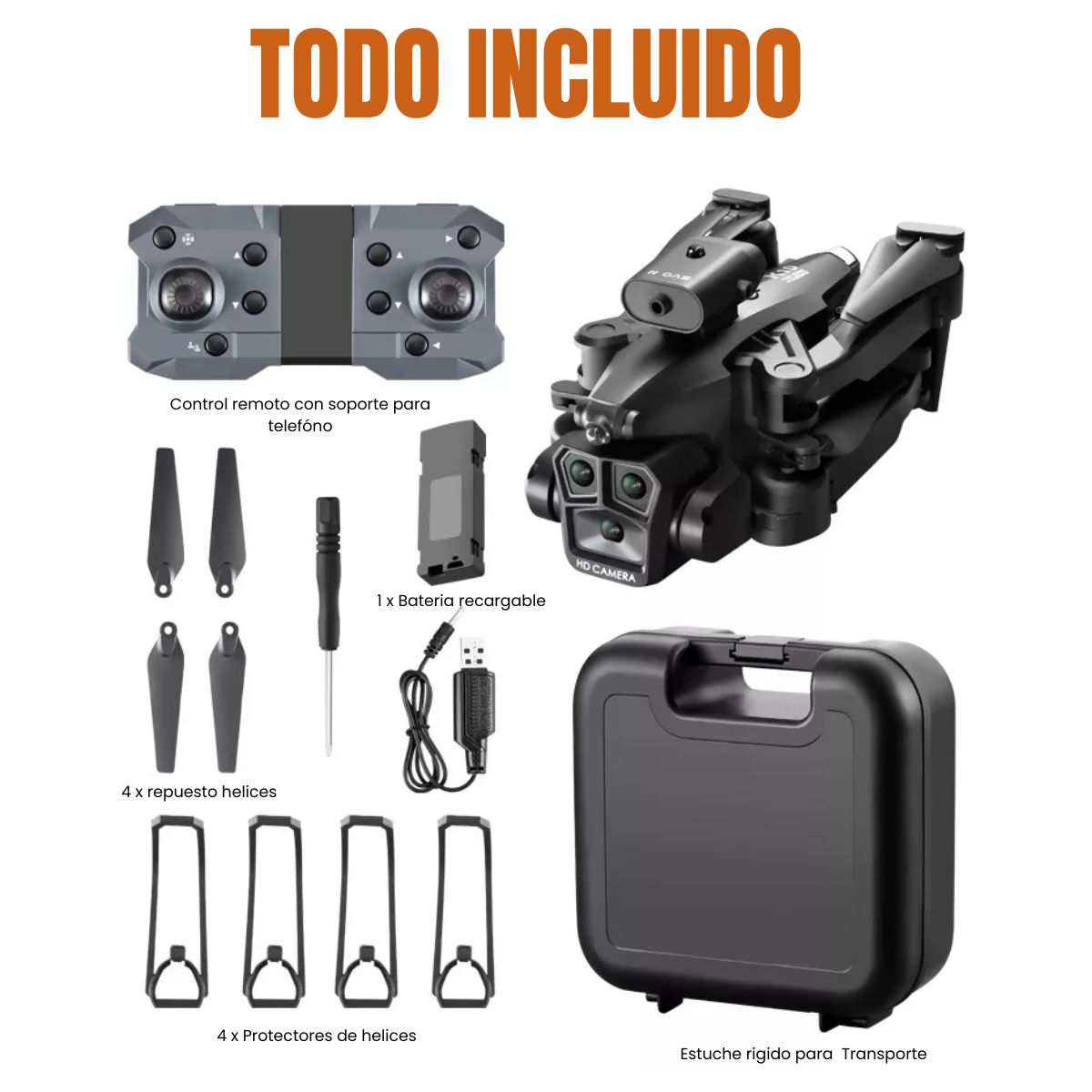 Drone 4k con 3 Cámaras Wifi 2.4ghz Fpv Antichoques H15 Pro Max