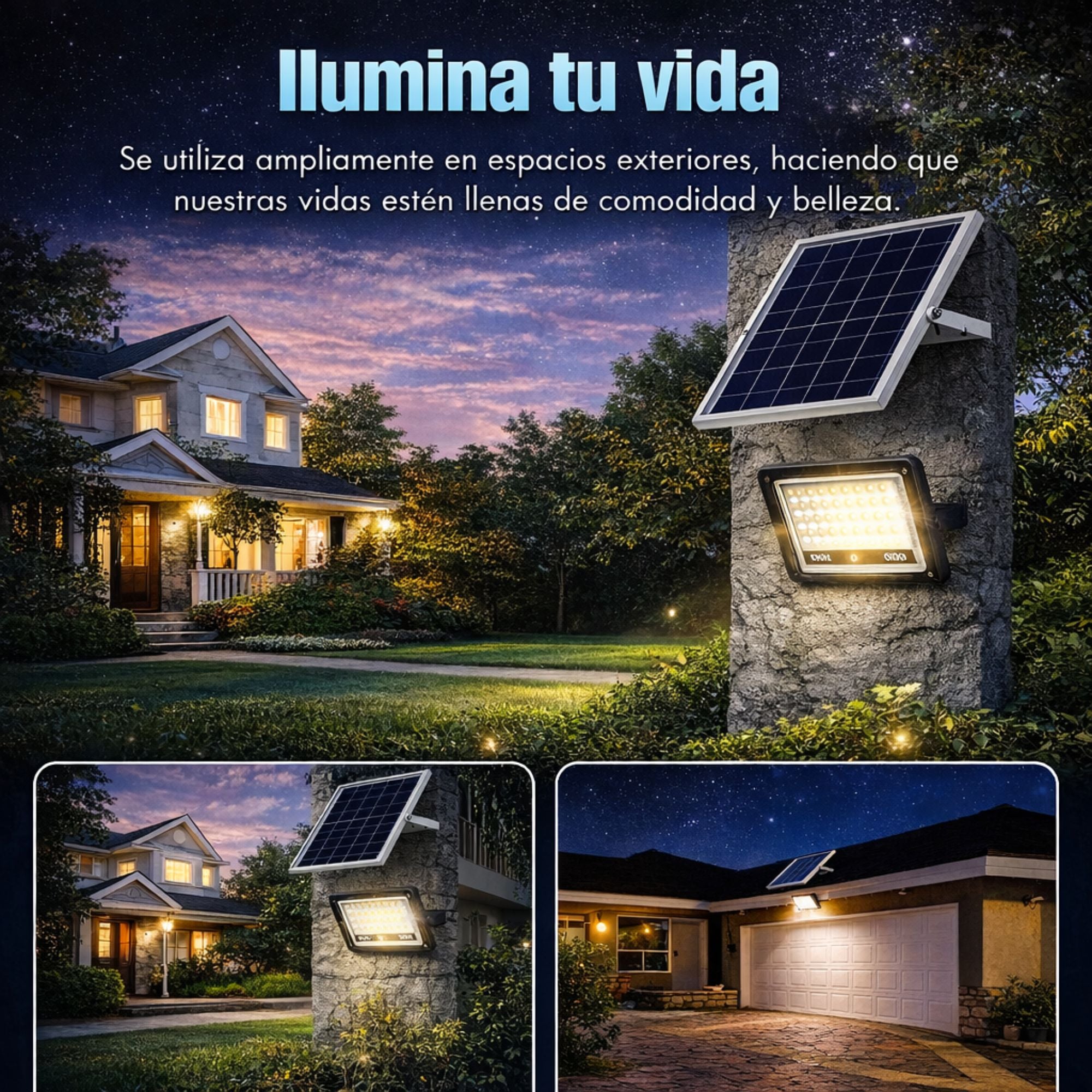 Foco Solar LED JORTAN 500W Exterior IP66 con Panel y Control Remoto