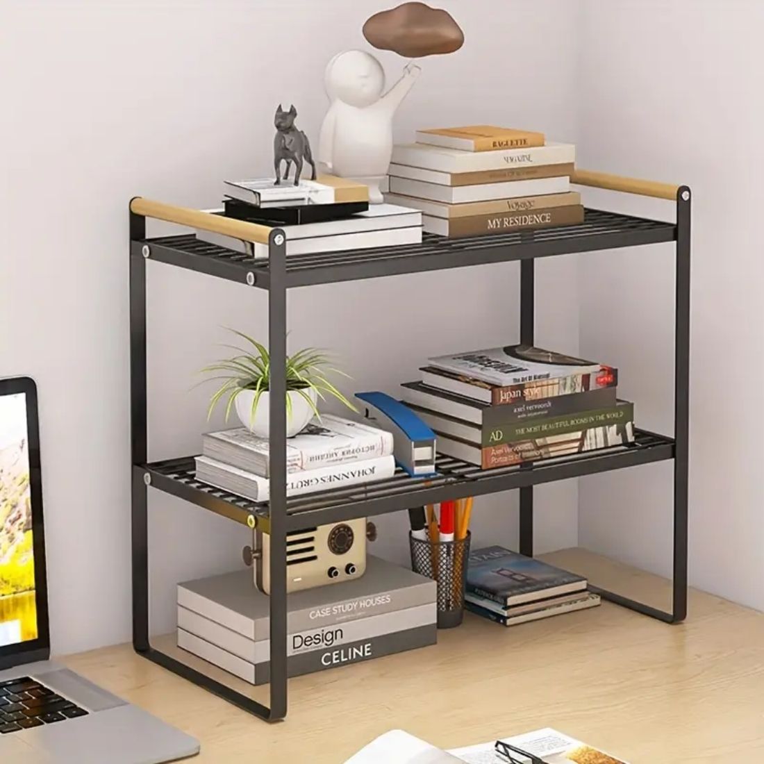 Repisa Organizadora Estilo Nórdico de 2 Niveles Negra 34 cm