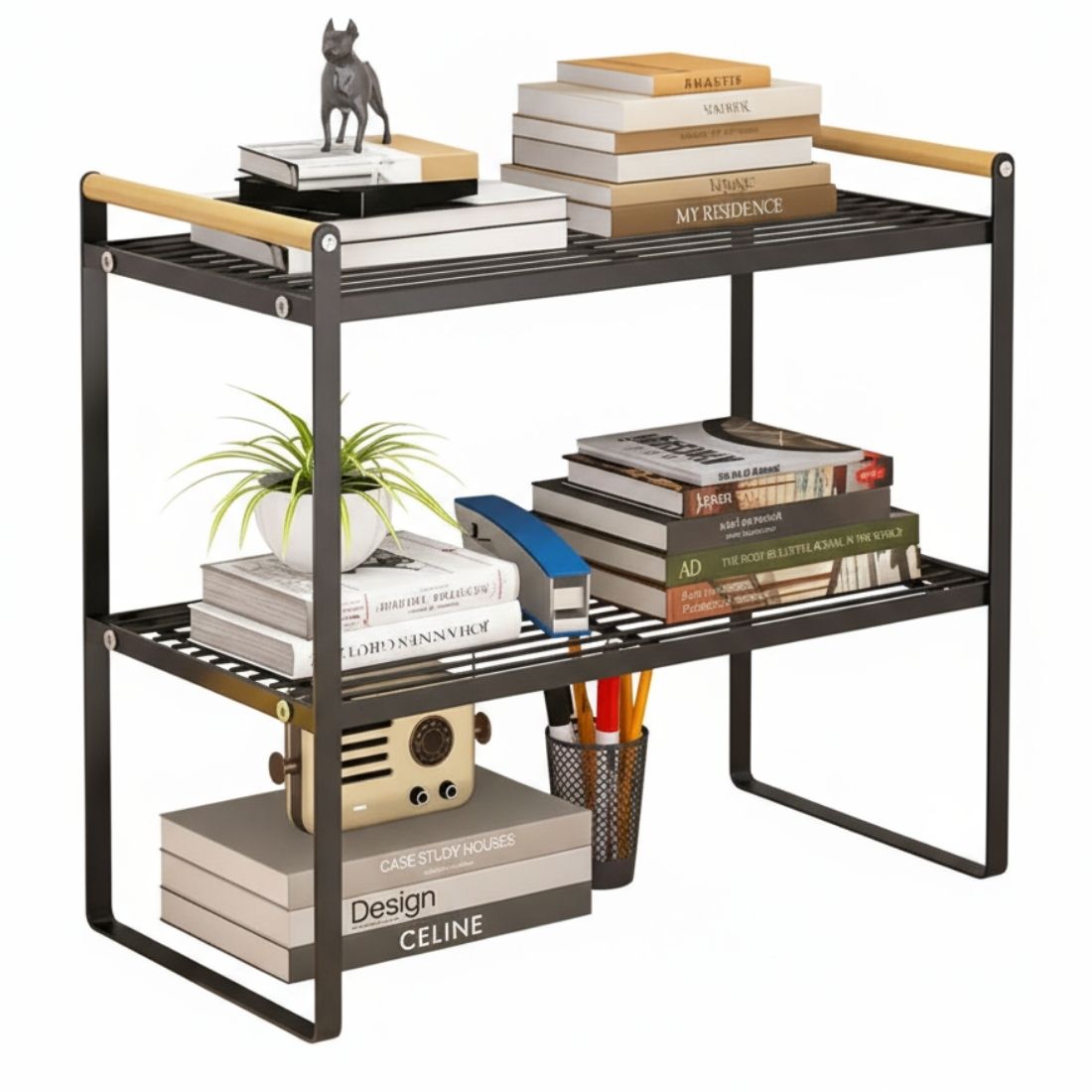 Repisa Organizadora Estilo Nórdico de 2 Niveles Negra 54 cm