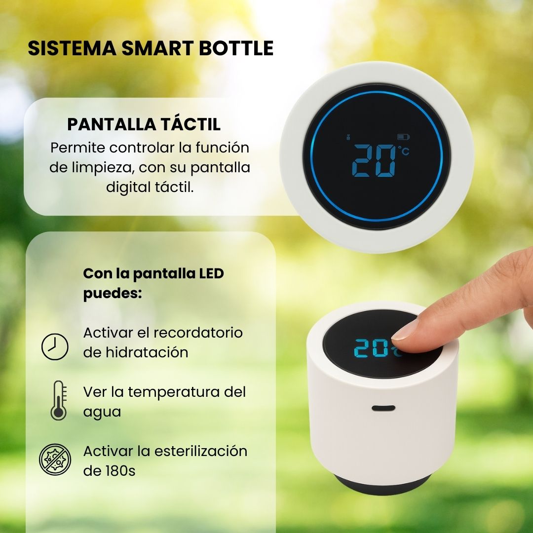 Botella de Agua Autolimpiante UV Tawo 750 ml Blanca – con Purificador Inteligente y Recordatorio de Hidratación