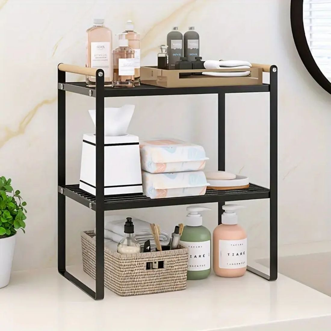 Repisa Organizadora Estilo Nórdico de 2 Niveles Negra 34 cm