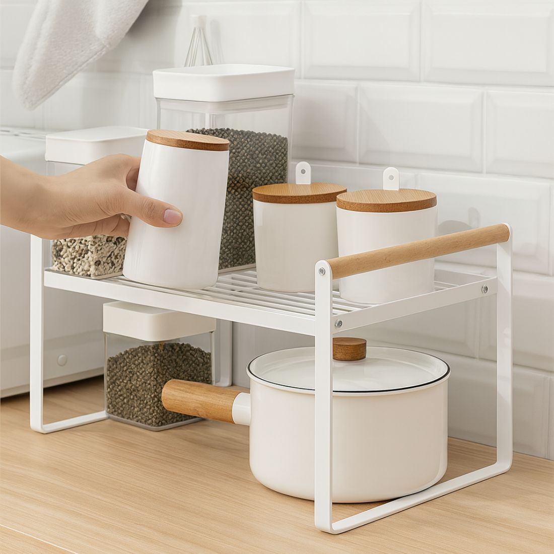 Repisa Organizadora Multiuso Estilo Nórdico Acero y Madera 34 cm