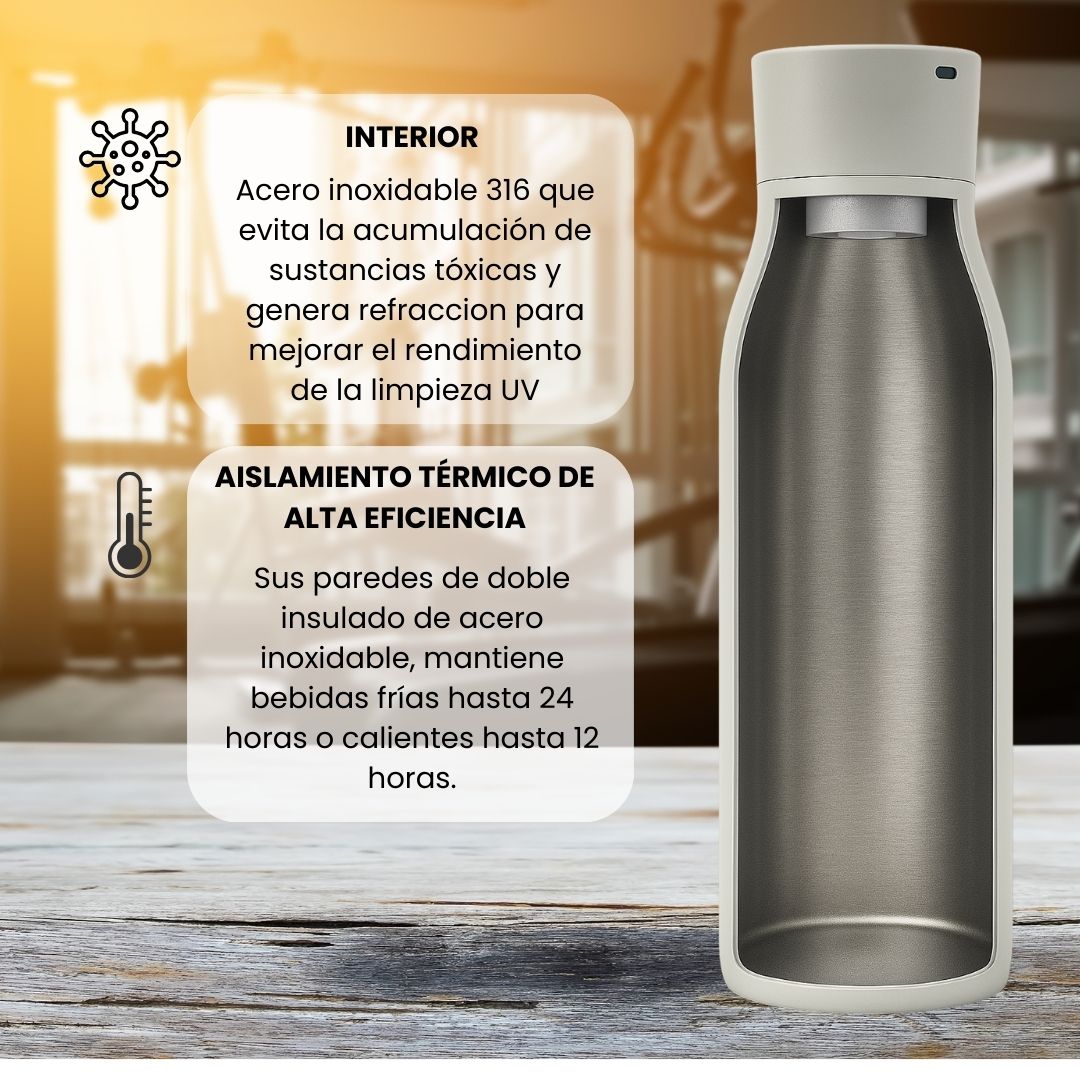 Botella de Agua Autolimpiante UV Tawo 750 ml Blanca – con Purificador Inteligente y Recordatorio de Hidratación