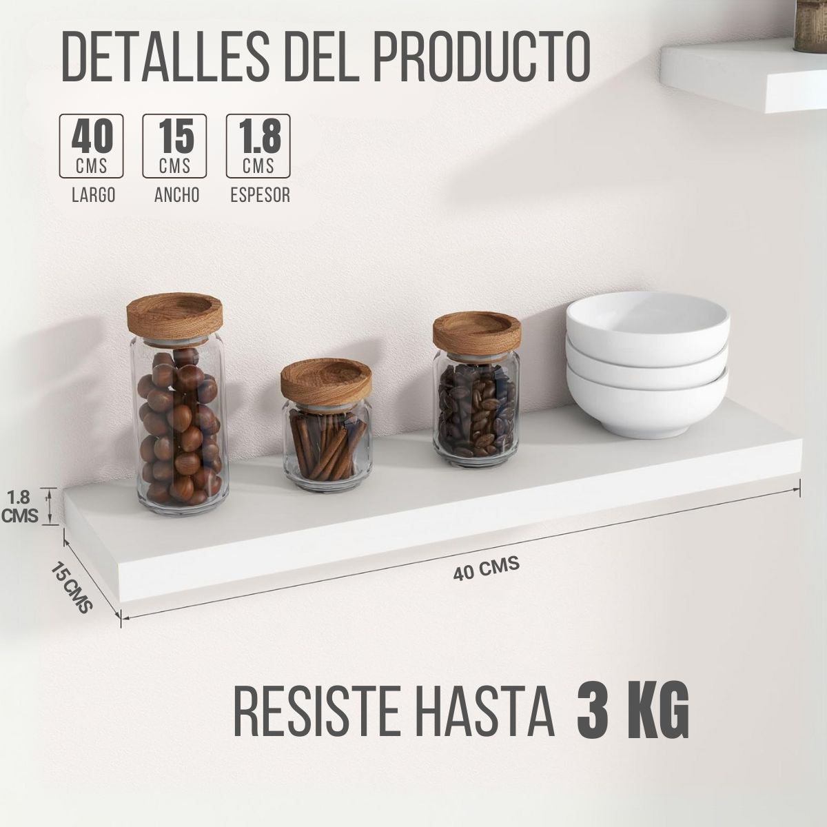 Pack 2 Repisas Flotantes Blancas Estilo Minimalista 40 cm