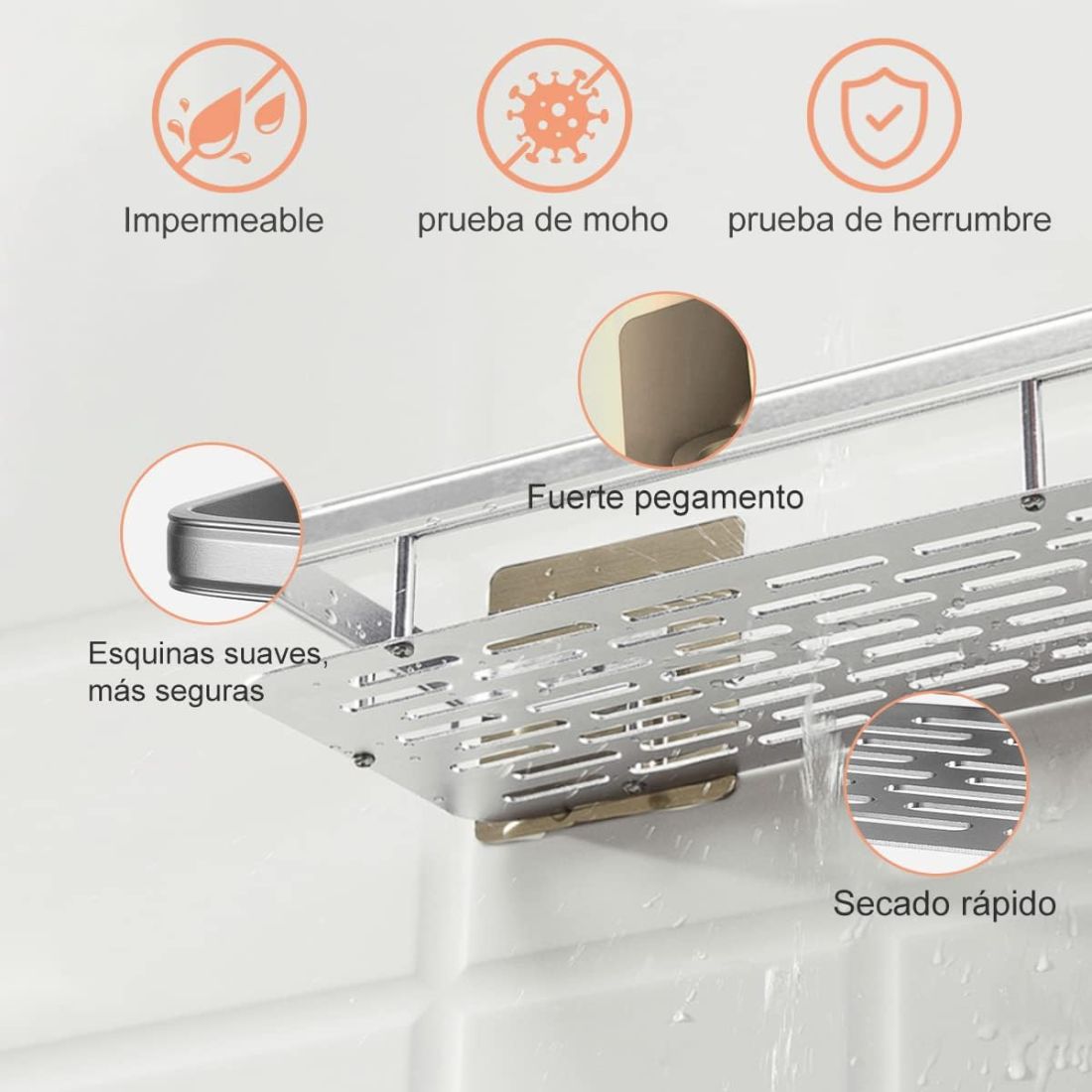 Repisa Organizadora de Aluminio para Ducha con Adhesivo