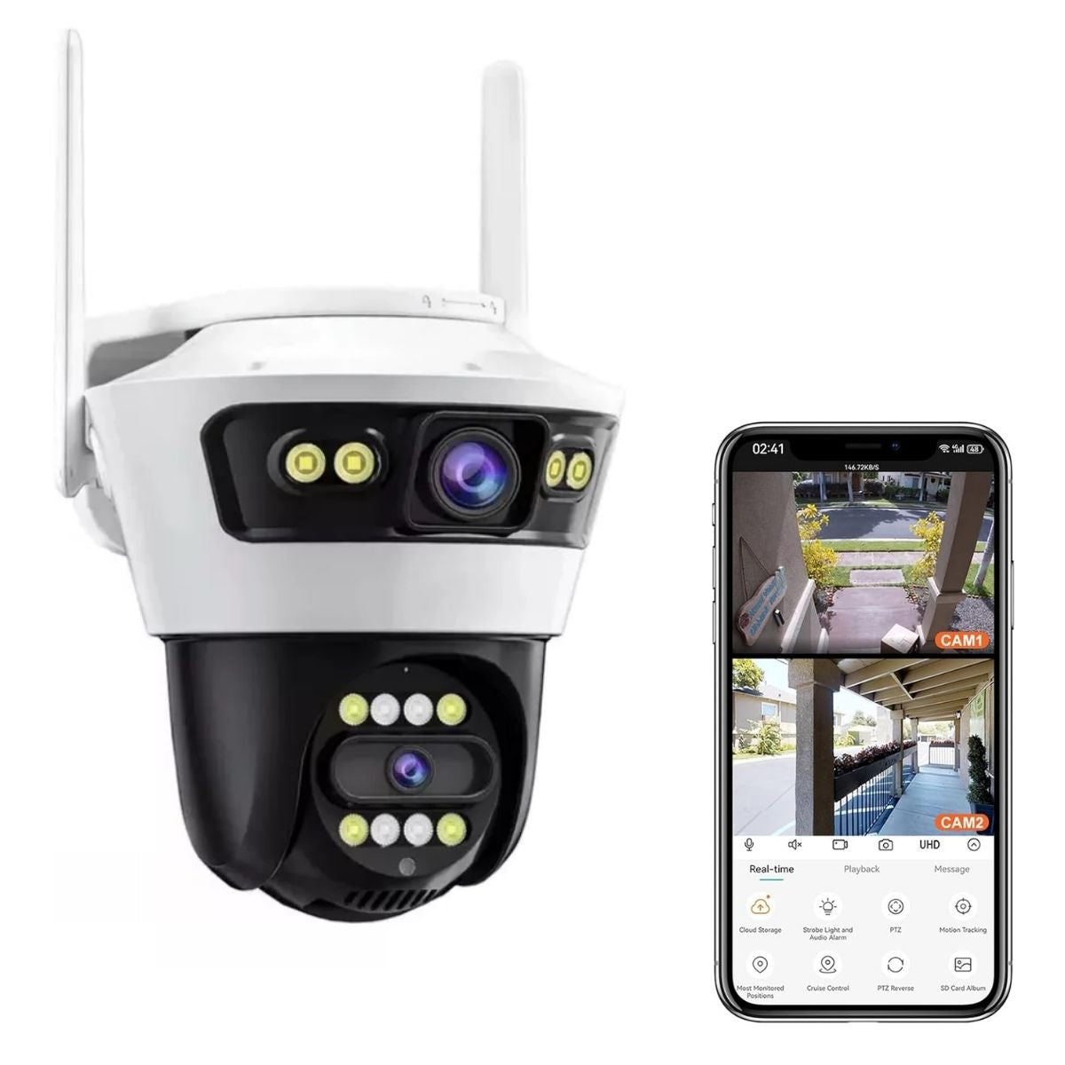 Cámara de Seguridad Exterior JORTAN 4 Full HD con Doble Lente y Detección Humana