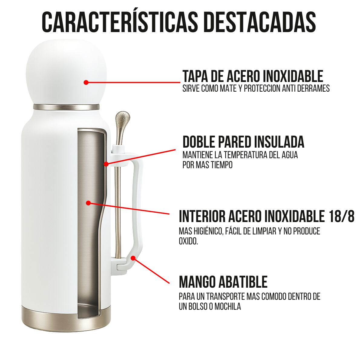 Termo Mate Acero Inoxidable 1.3 Litros Verde Claro + Mate y Bombilla