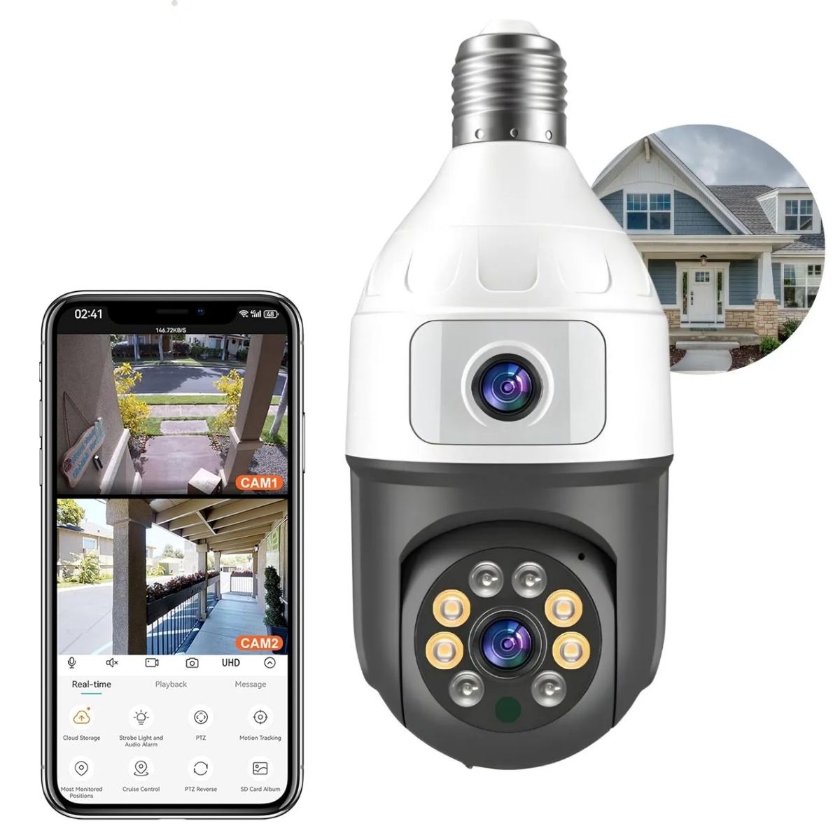 Cámara Ampolleta JORTAN JT-9696 Full HD con Doble Lente y Visión 360°