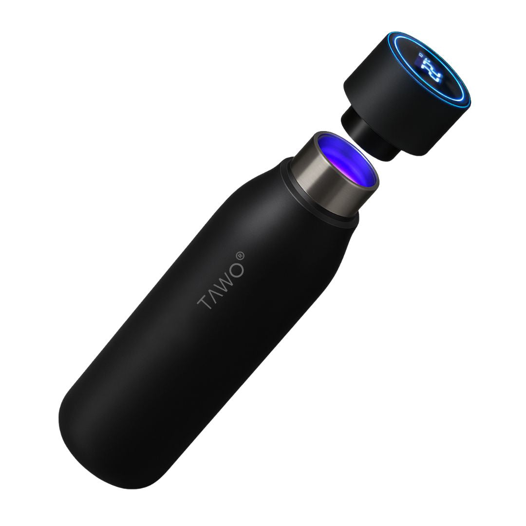 Botella de Agua Inteligente UV Tawo 750 ml Autolimpiante Negra con Recordatorio de Hidratación– Elimina el 99.9% de virus y bacterias