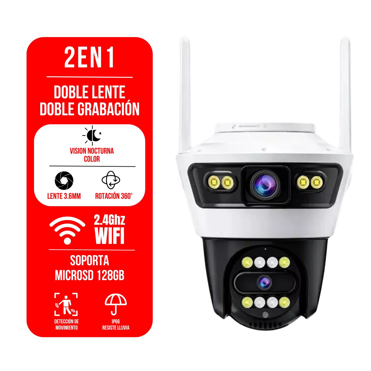 Cámara de Seguridad Exterior JORTAN 4 Full HD con Doble Lente y Detección Humana