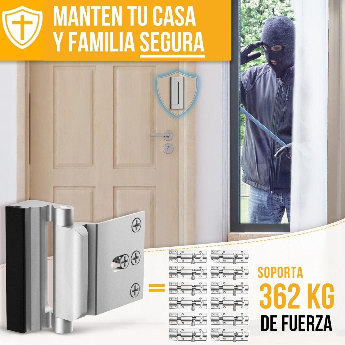 Cerradura de Seguridad Refuerzo para Puerta Picaporte Seguridad Plateado