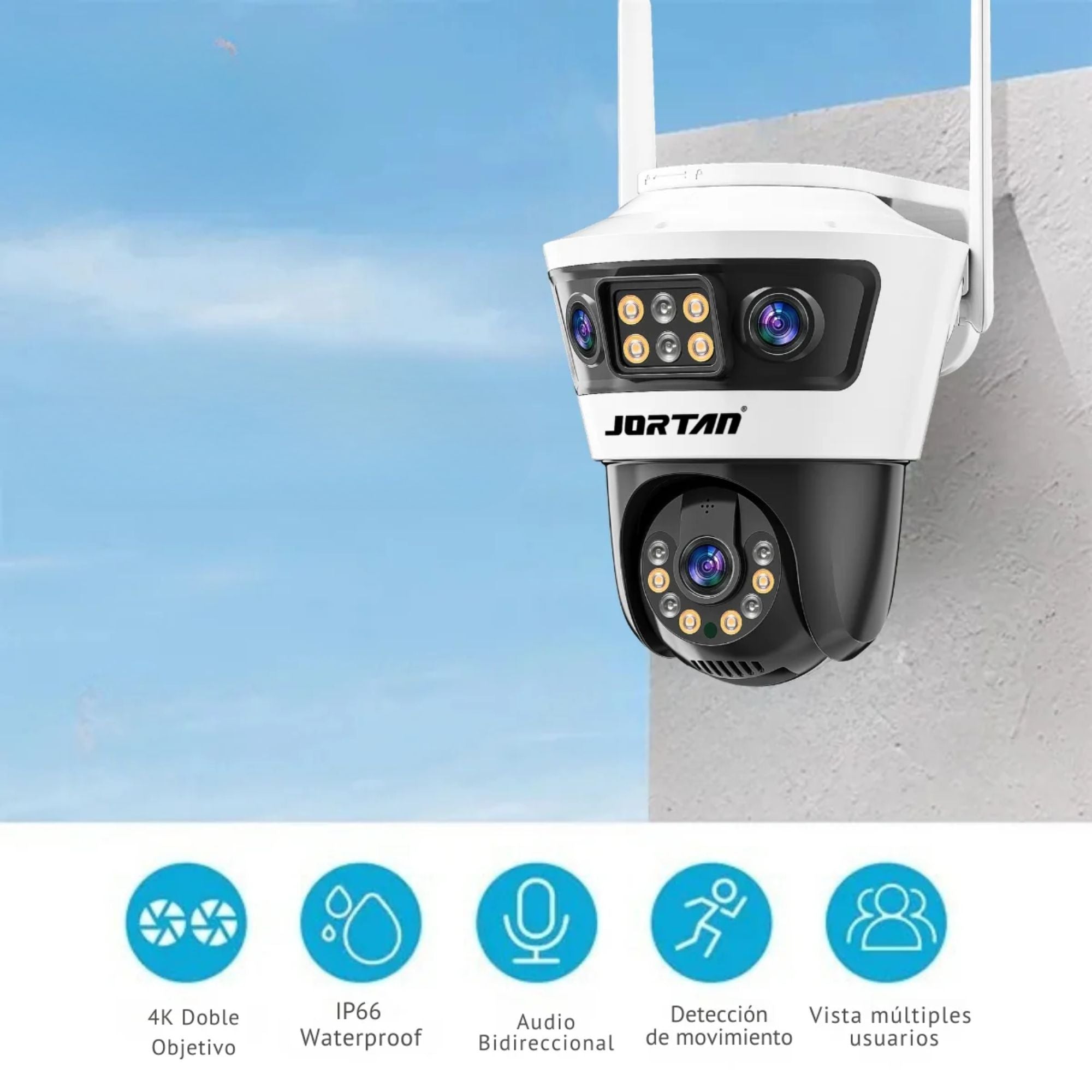 Cámara de Seguridad Exterior Jortan 6 WiFi Doble Lente con Seguimiento Inteligente e IA