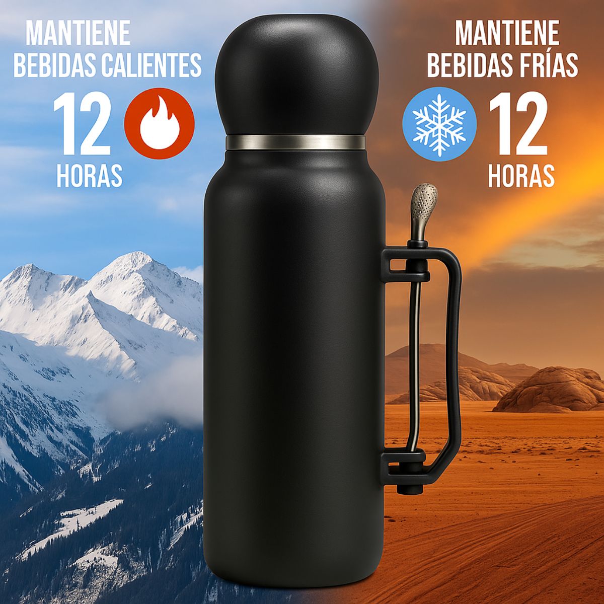 Termo Mate Acero Inoxidable 1.3 Litros Rojo + Mate y Bombilla