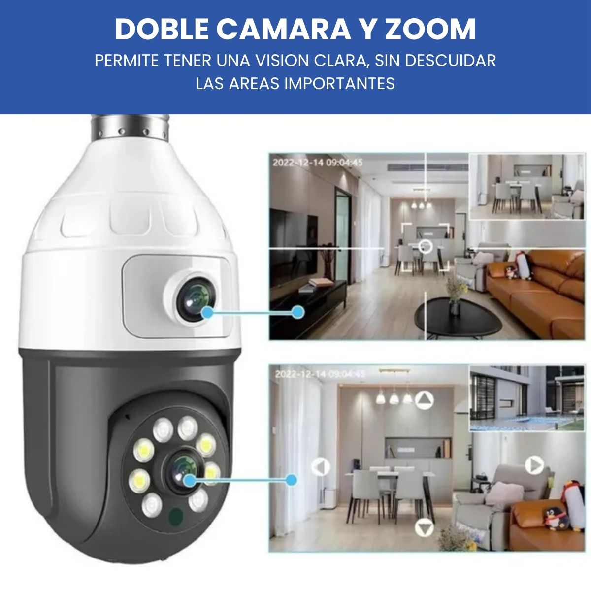 Cámara Ampolleta JORTAN JT-9696 Full HD con Doble Lente y Visión 360°