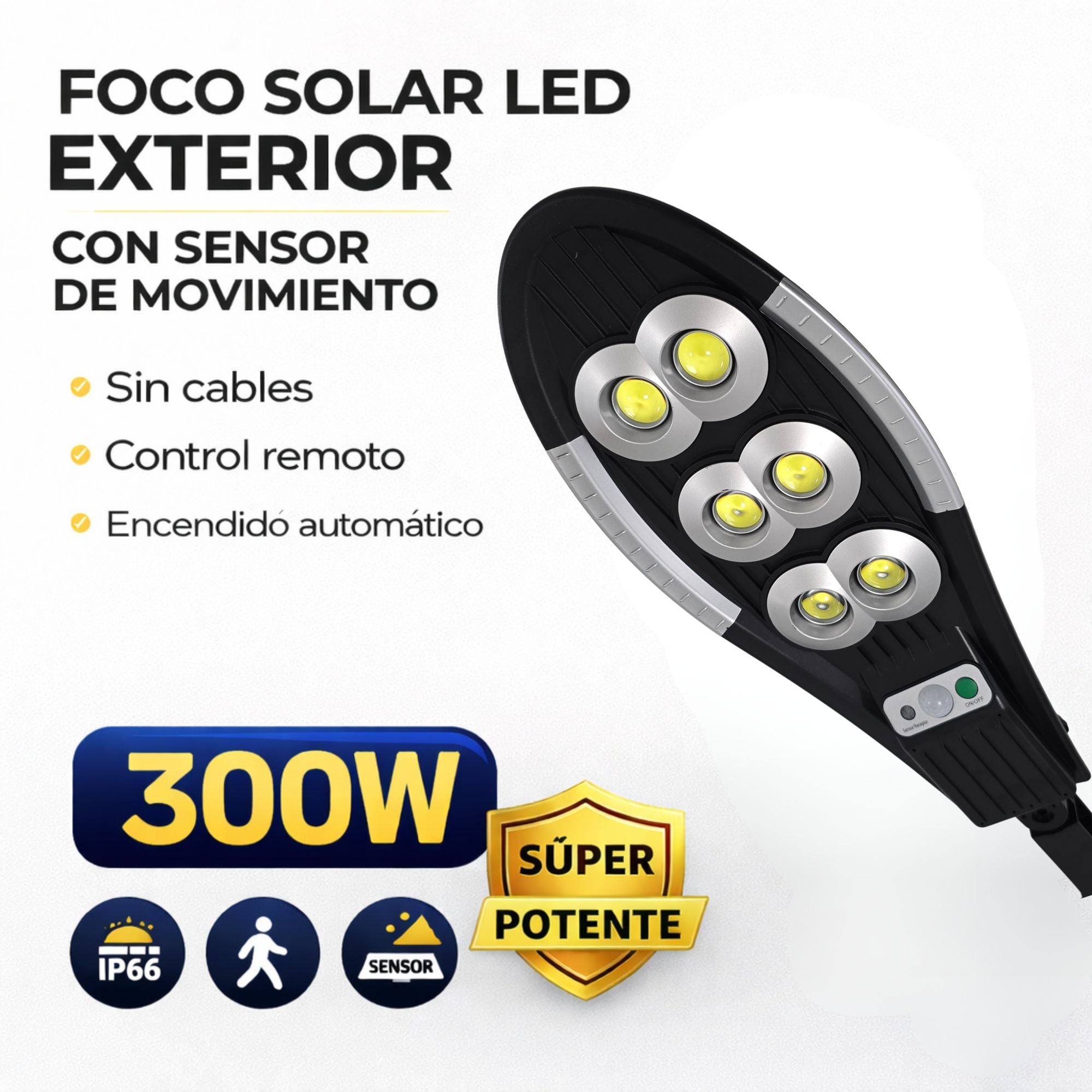 Foco Solar LED Cobra JORTAN 300W con Sensor de Movimiento IP66