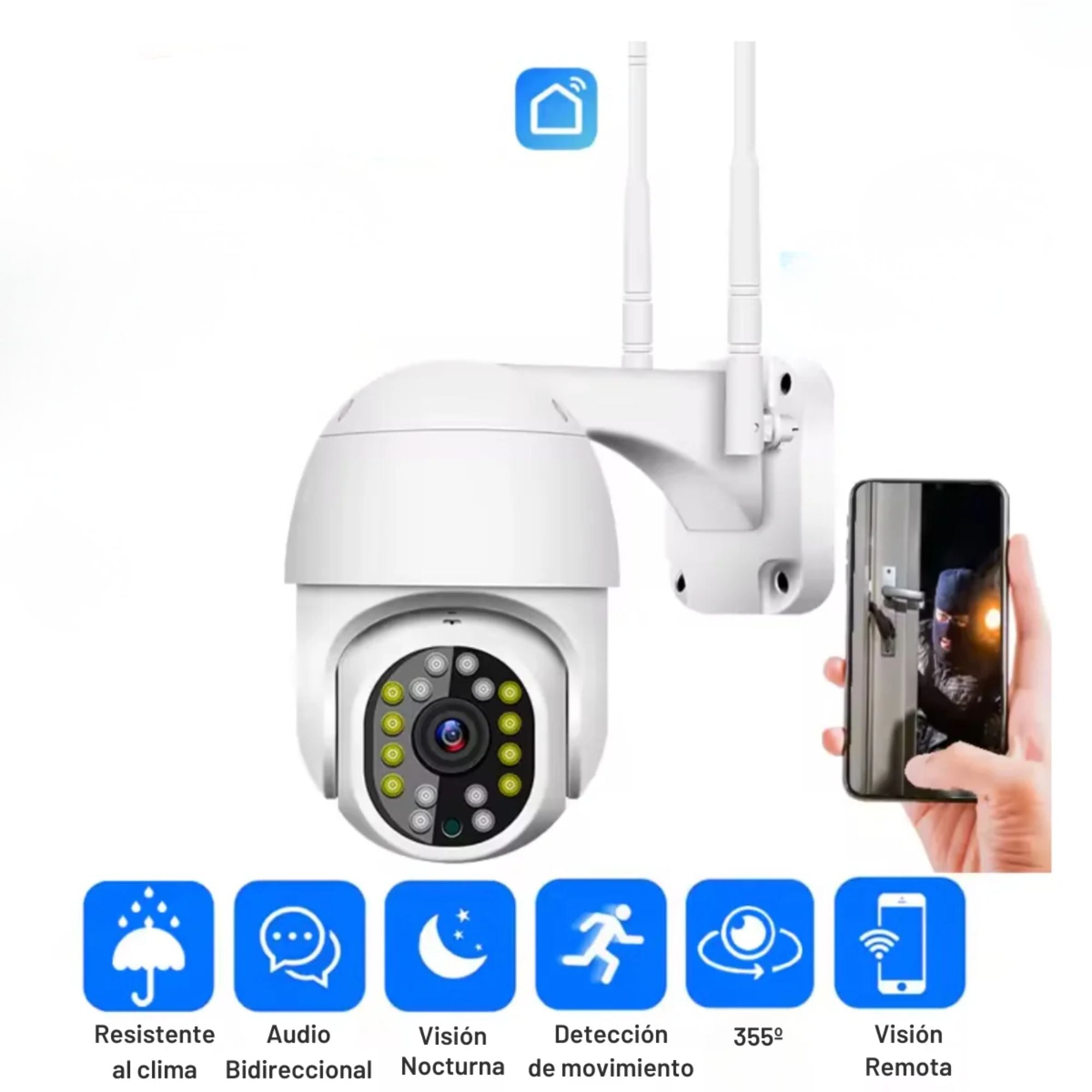 Cámara de Seguridad Exterior Jortan 8159 WiFi Full HD con Visión Nocturna y Alarma