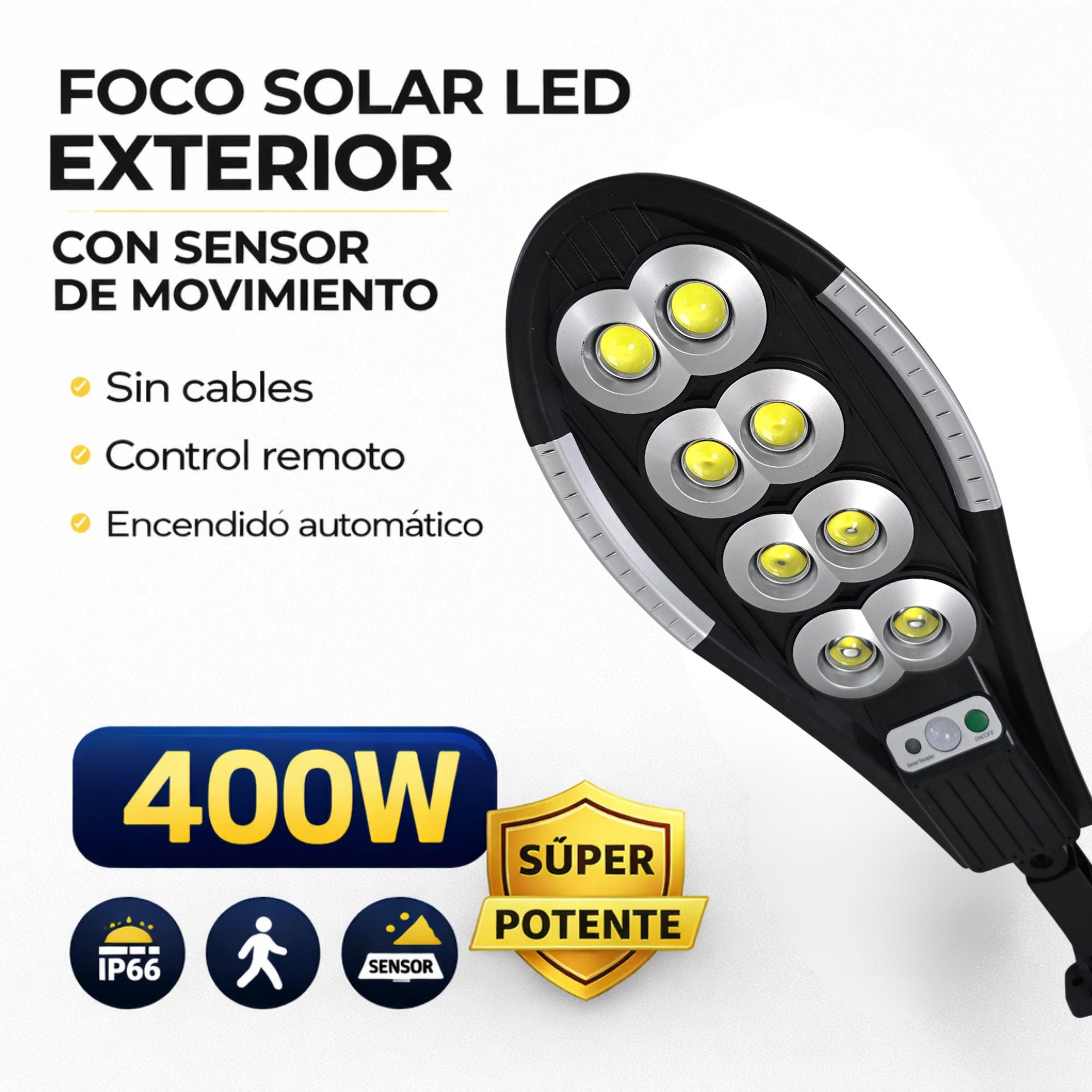 Foco Solar LED Cobra JORTAN 400W con Sensor de Movimiento IP66