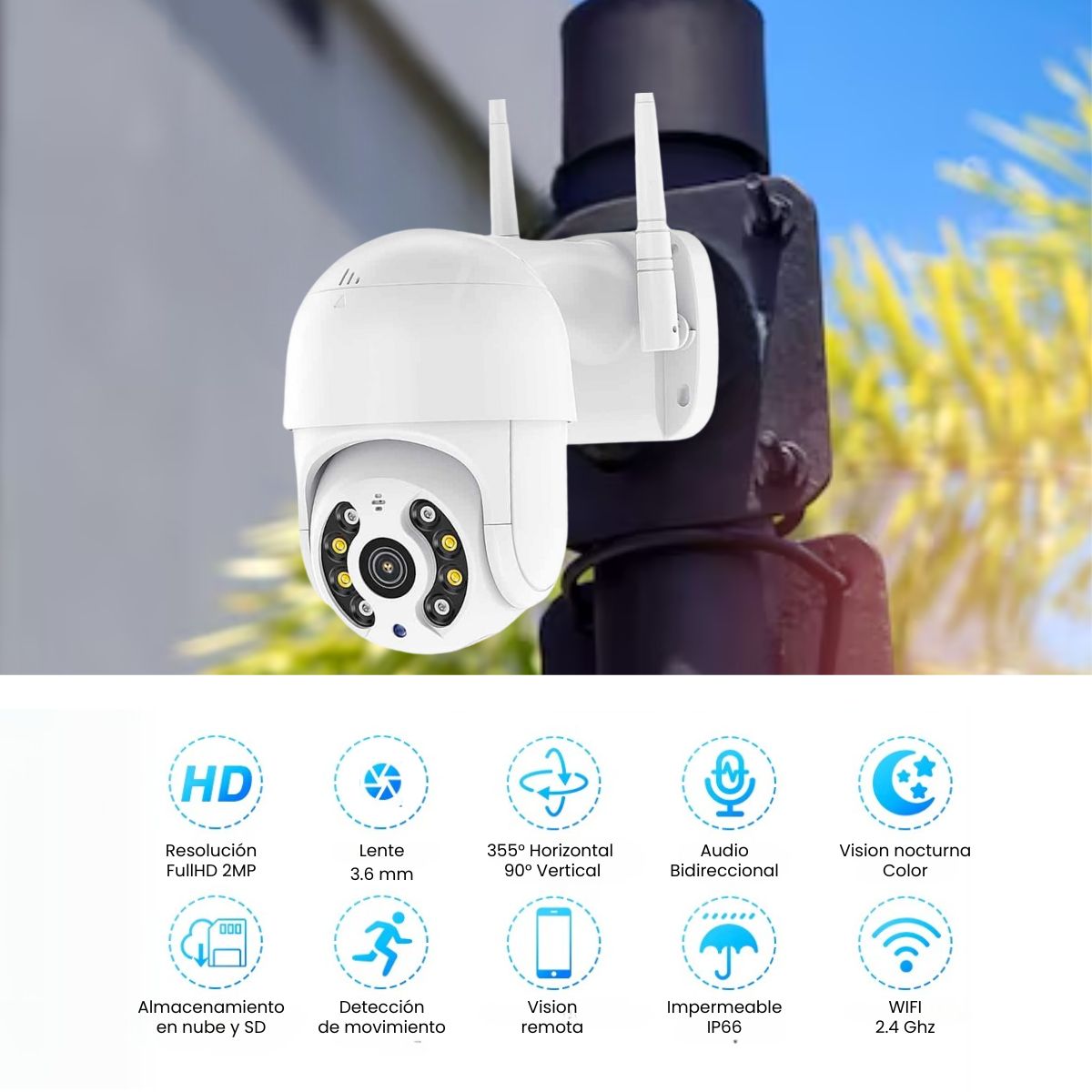 Cámara de Seguridad Exterior JORTAN JT-8160QJ Full HD con Visión Nocturna y Detección de Movimiento
