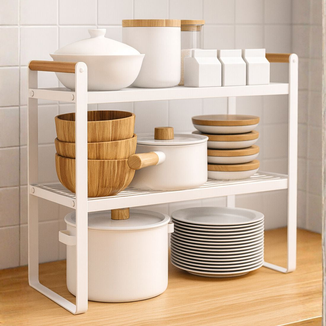 Repisa Organizadora Estilo Nórdico de 2 Niveles Blanca 54 cm