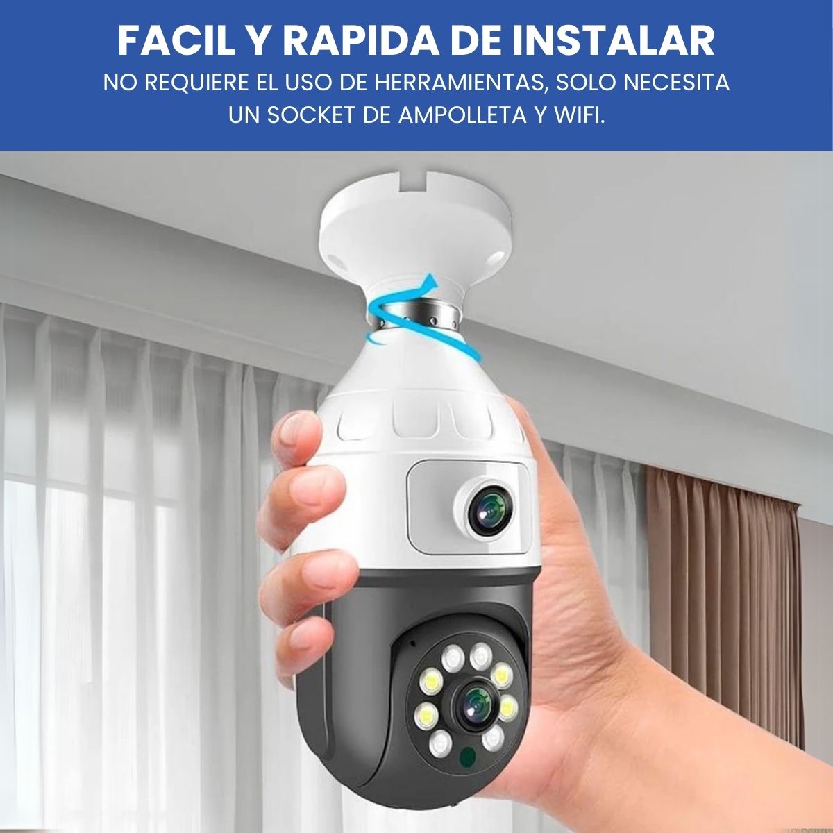 Cámara Ampolleta JORTAN JT-9696 Full HD con Doble Lente y Visión 360°