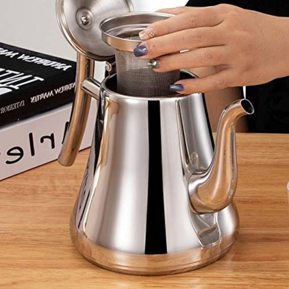 Tetera Infusor De Té De Acero Inoxidable 1 Litro Con Filtro