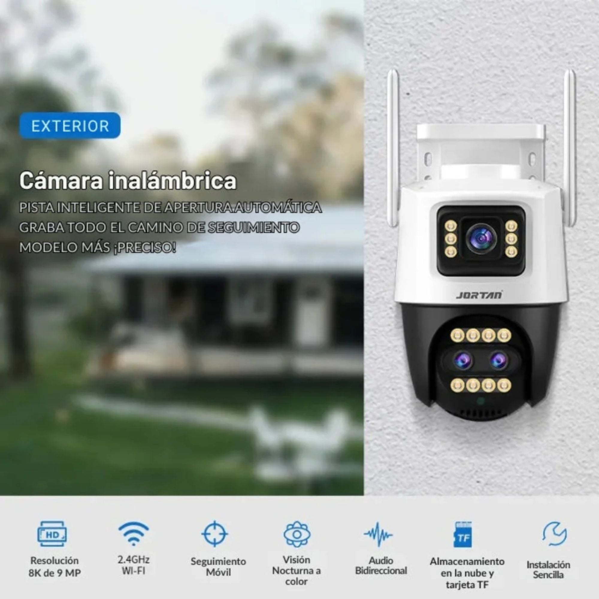 Cámara de Seguridad Exterior Jortan JTZ-9999PRO Gun-Ball WiFi con Doble Lente e IA