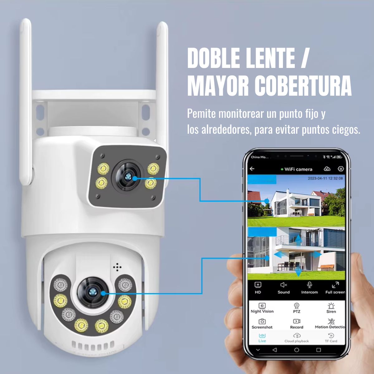 Cámara de Seguridad Exterior JORTAN 4MP con Doble Lente y Visión Nocturna