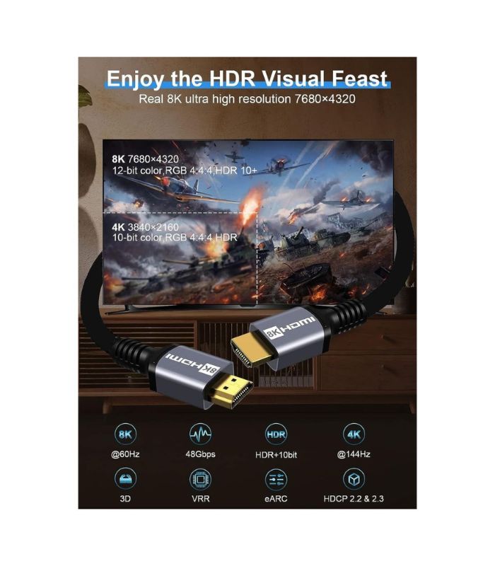 Cable HDMI 8K 2.1 de 20 Metros 48 Gbps con HDR y eARC