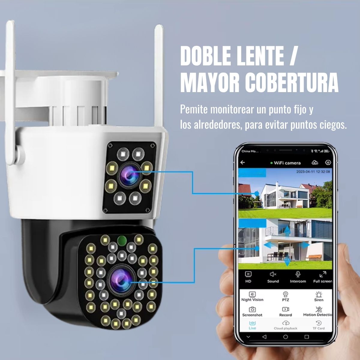 Cámara de Seguridad Exterior JORTAN JT-8293 4MP con Doble Lente y Visión Nocturna