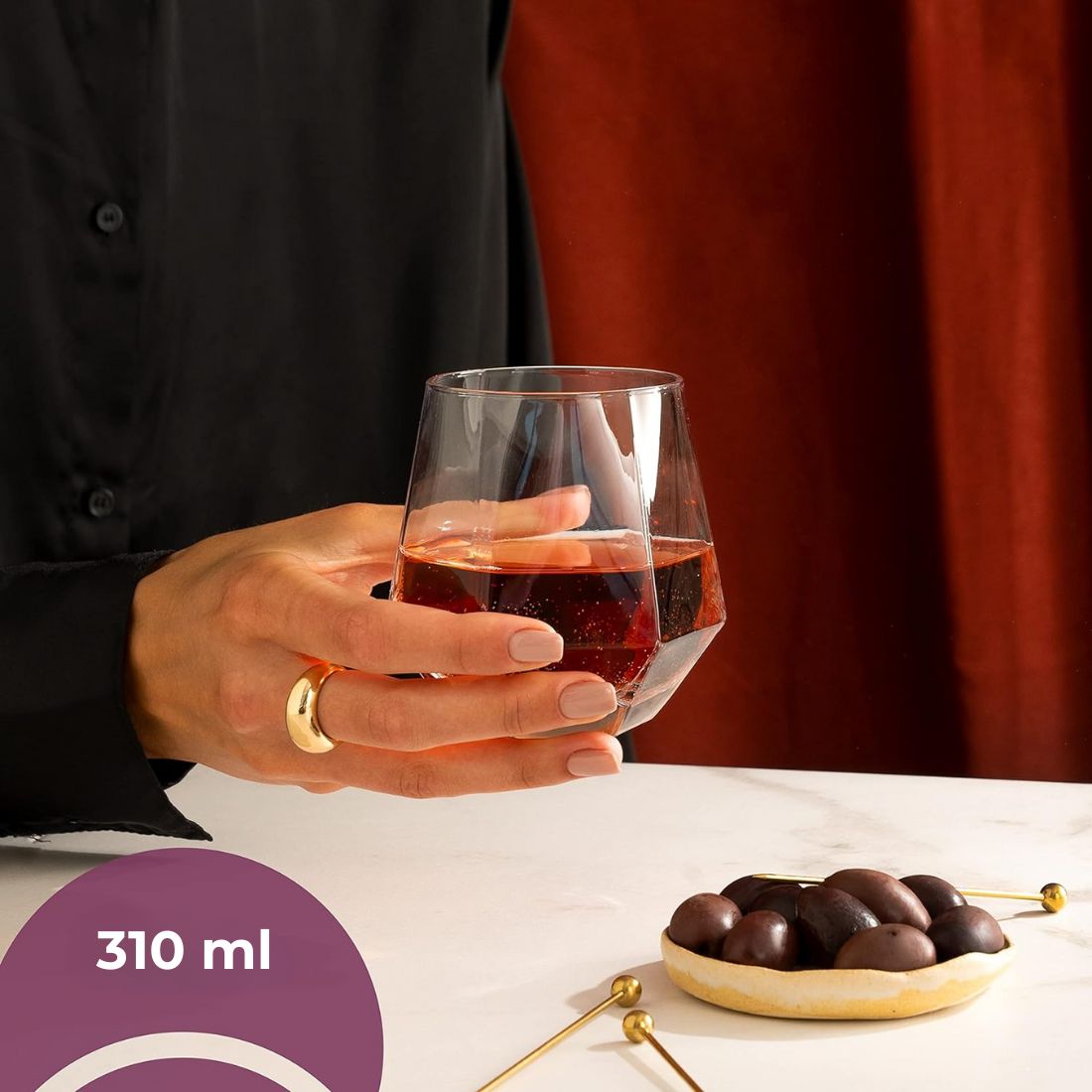 Set 6 Vasos Diamante Vidrio 300ml Transparente Nórdico