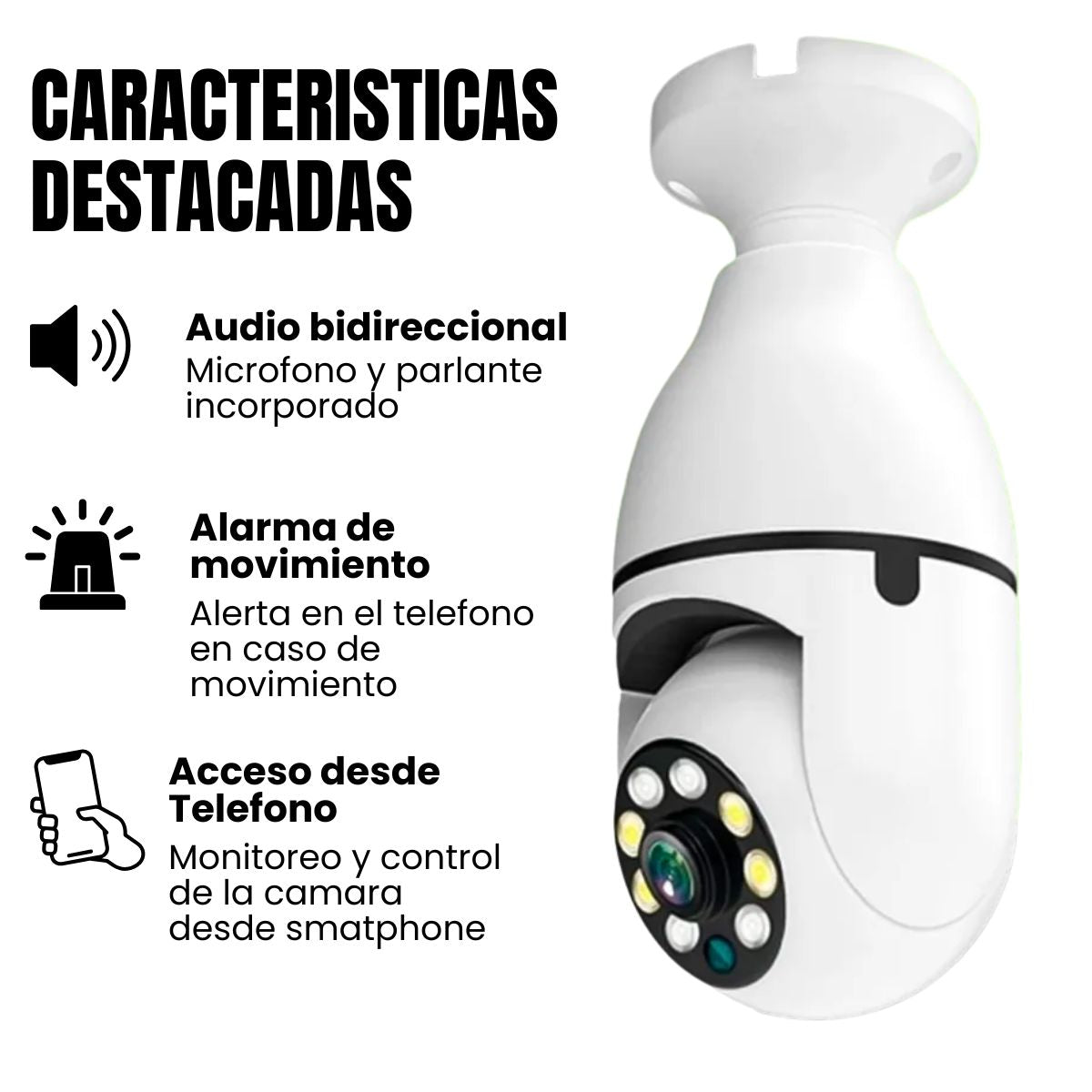 Cámara Ampolleta JORTAN JT-8177 Full HD con Visión 360° y Audio Bidireccional