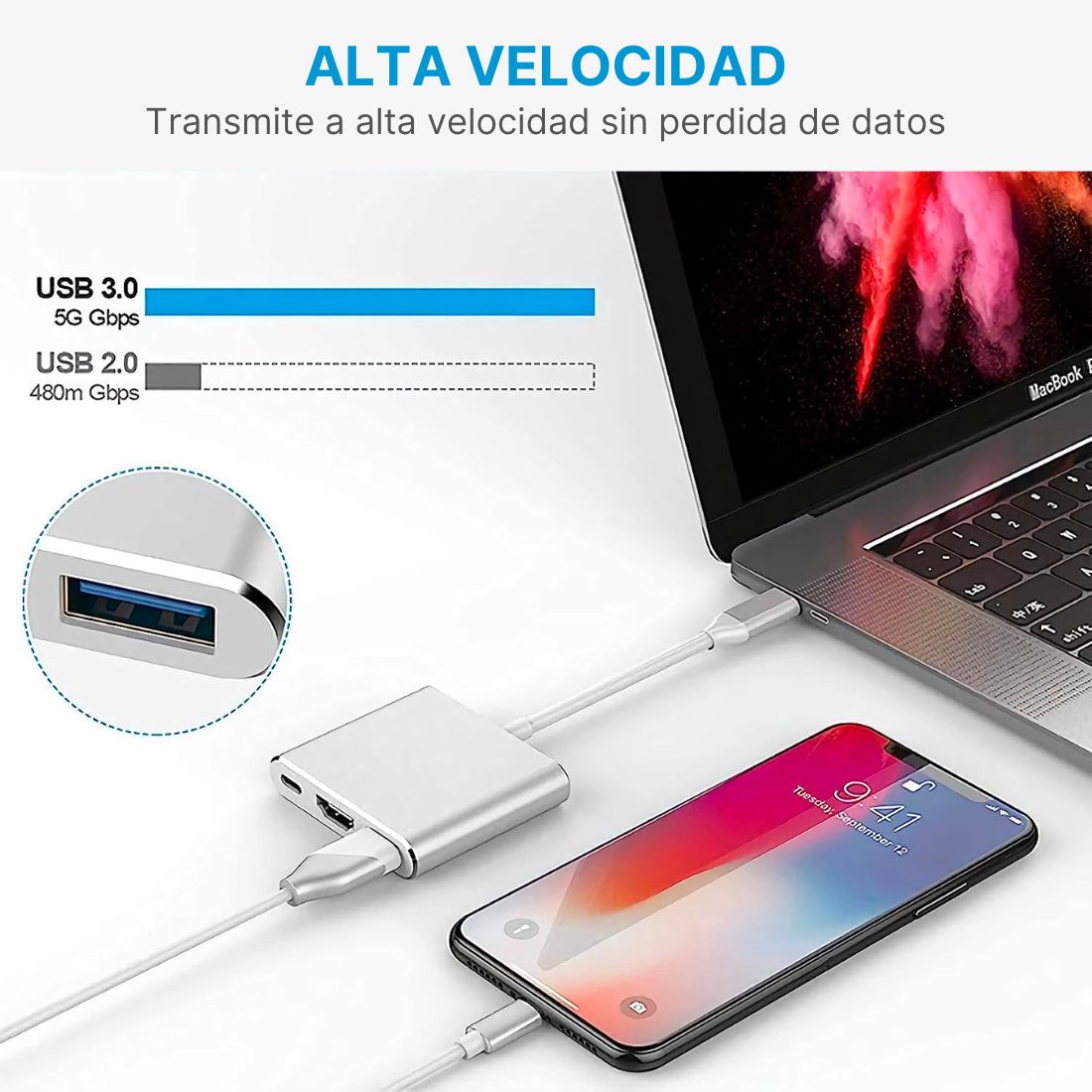 Adaptador Usb C A Hdmi 4k Con Usb Carga Thunderbolt Macbook
