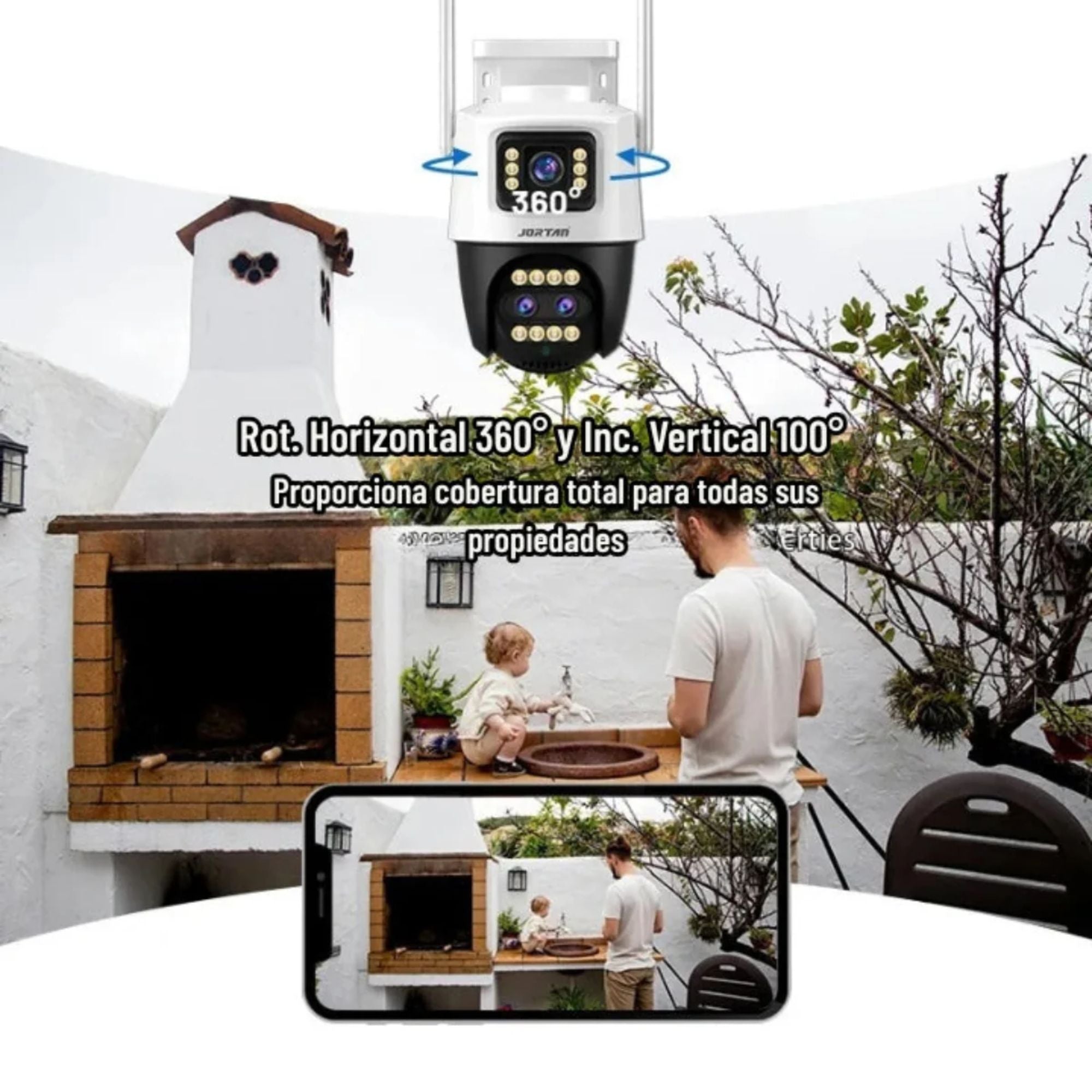 Cámara de Seguridad Exterior Jortan JTZ-9999PRO Gun-Ball WiFi con Doble Lente e IA