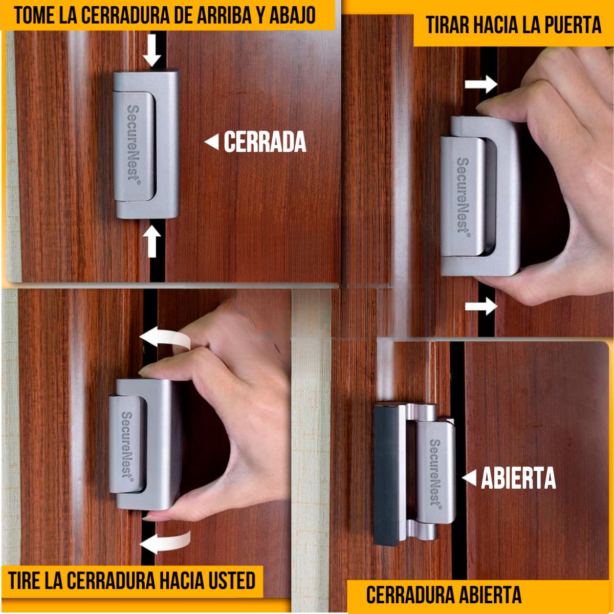 Cerradura de Seguridad Refuerzo para Puerta Picaporte Seguridad Plateado