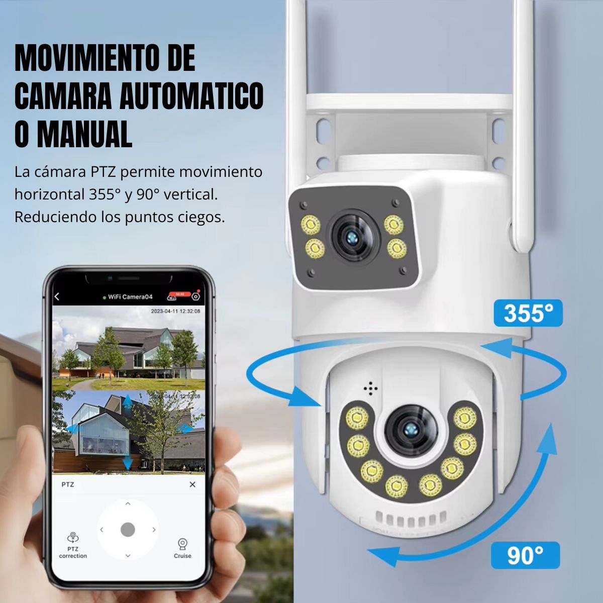 Cámara de Seguridad Exterior JORTAN 4MP con Doble Lente y Visión Nocturna