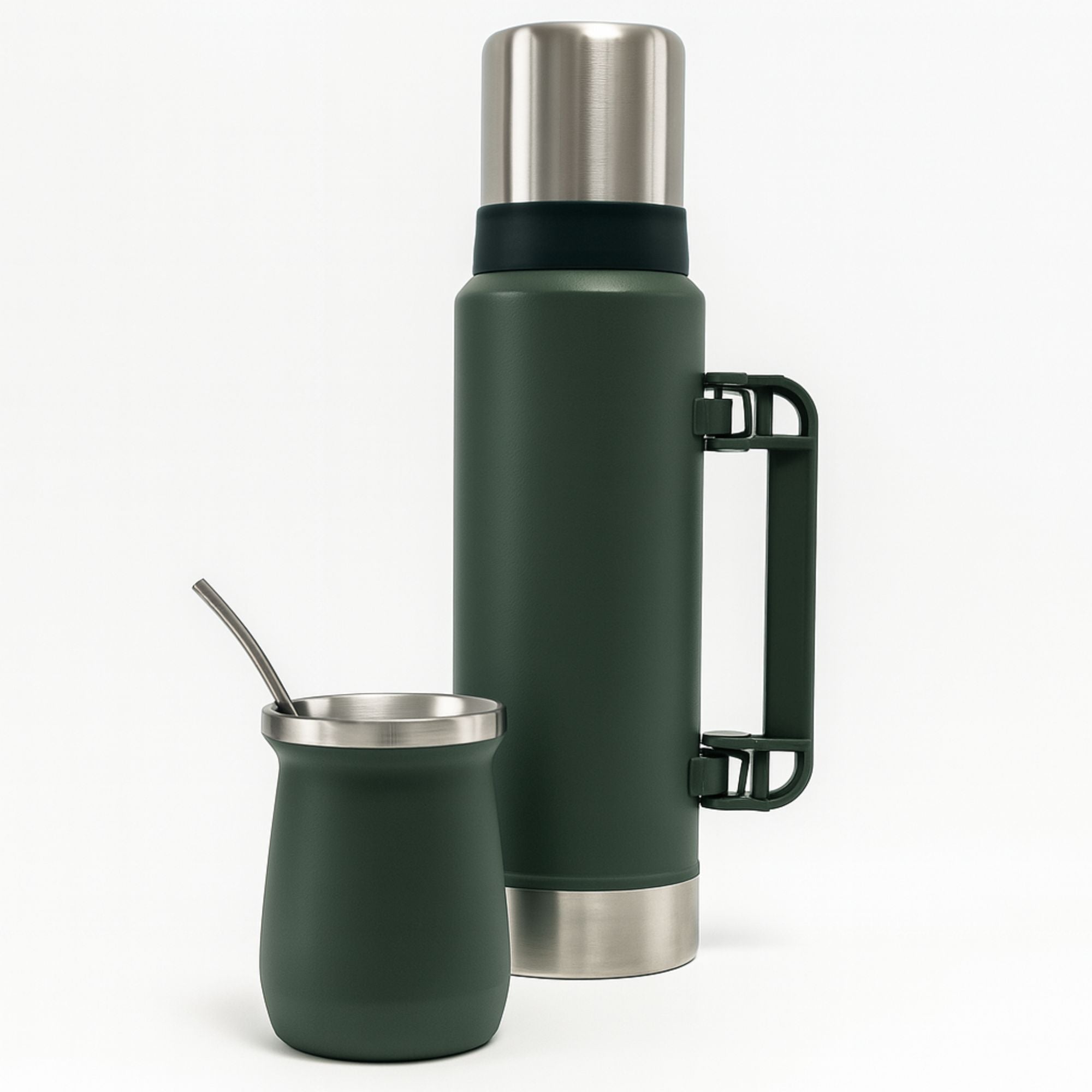 Termo De Acero Inoxidable 1.3 Litros + Mate 236ml Con Bombilla Color Verde