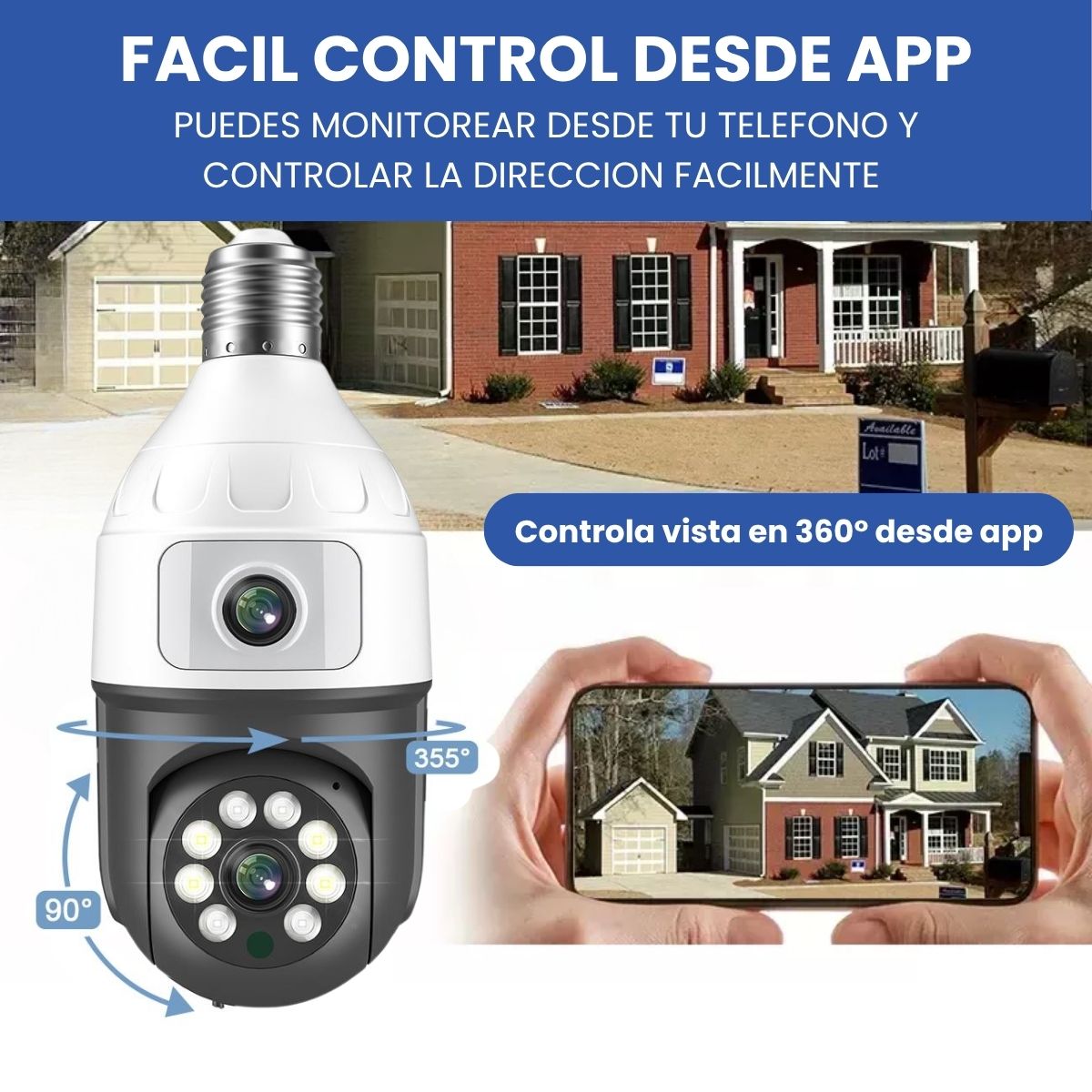Cámara Ampolleta JORTAN JT-9696 Full HD con Doble Lente y Visión 360°