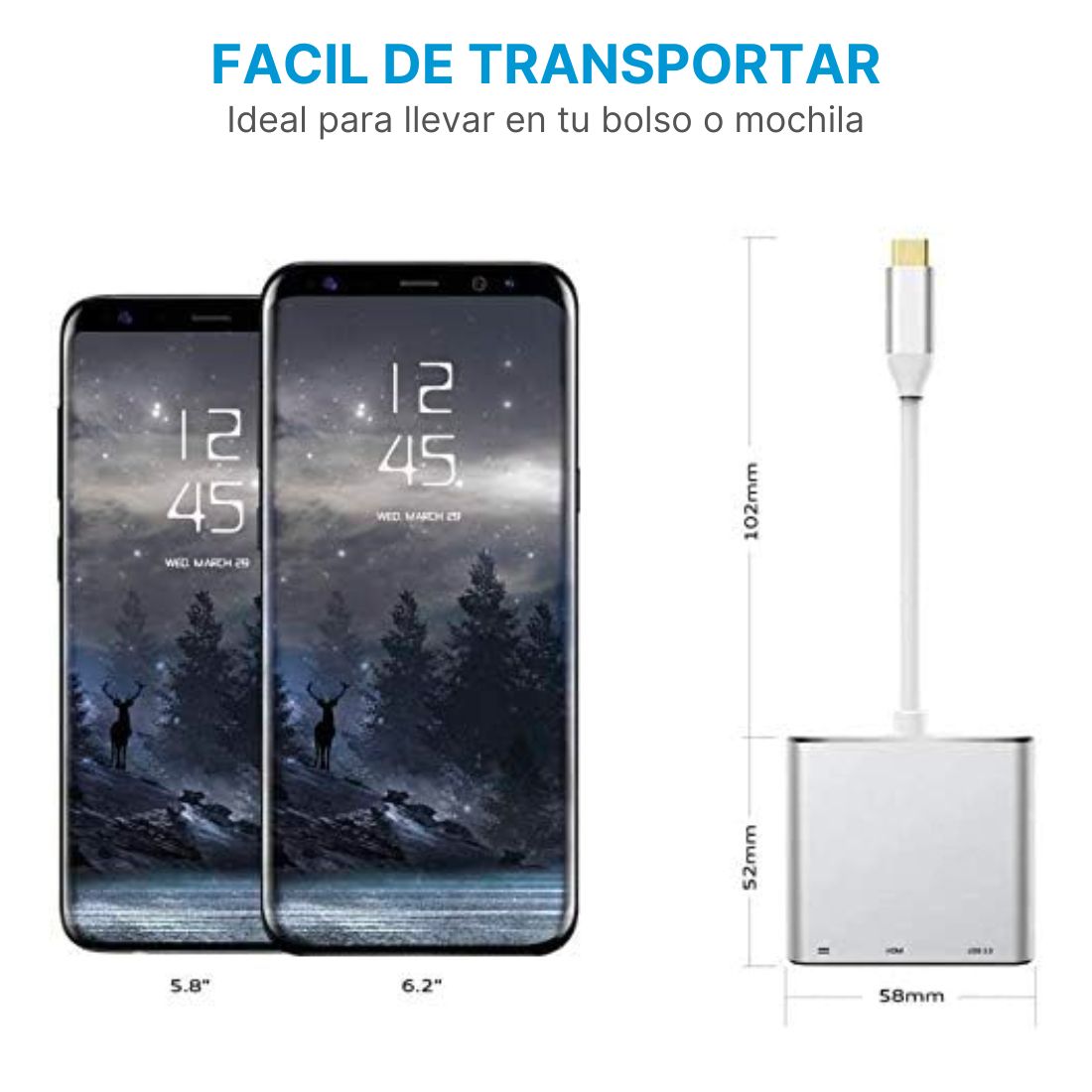 Adaptador Usb C A Hdmi 4k Con Usb Carga Thunderbolt Macbook