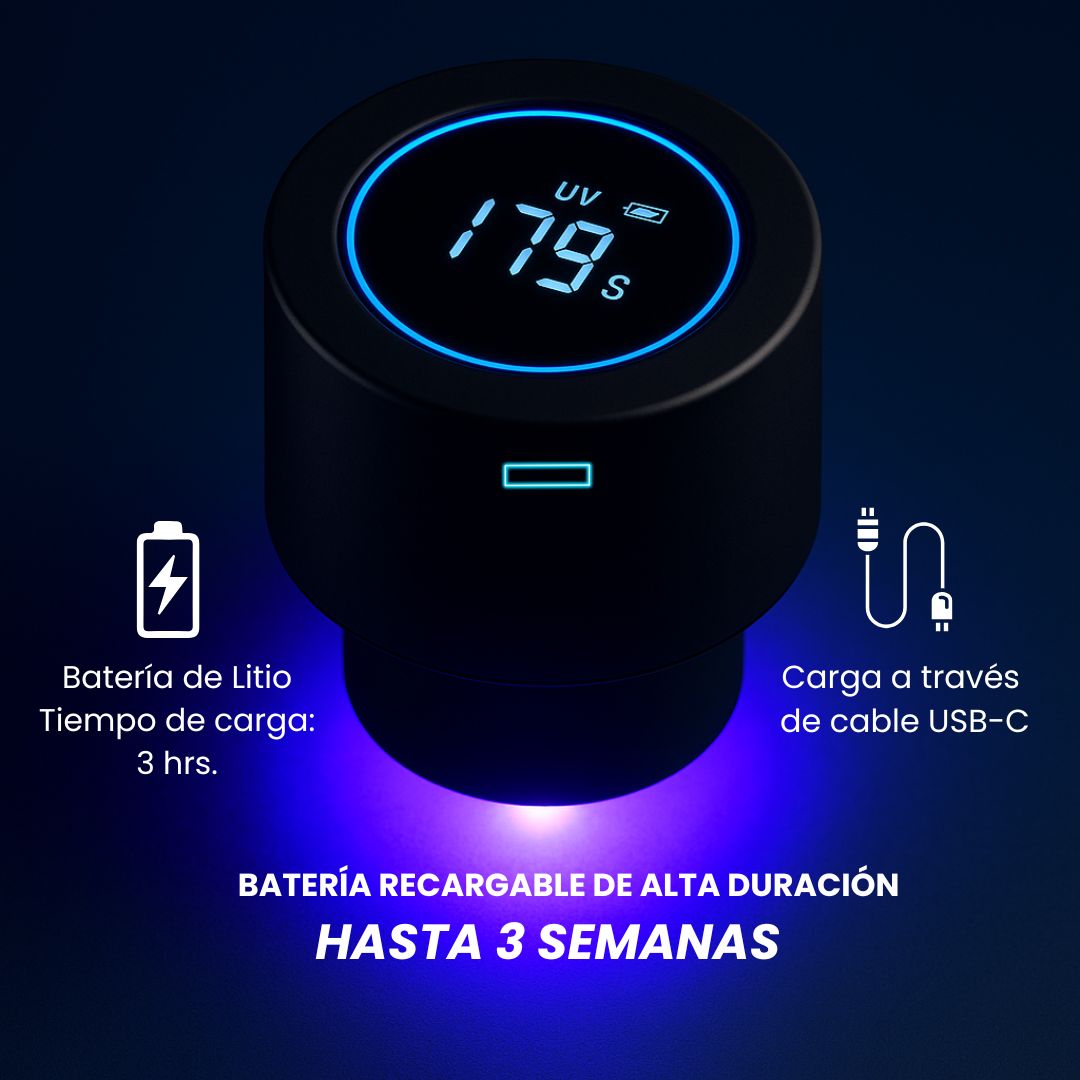 Botella de Agua Inteligente UV Tawo 750 ml Autolimpiante Negra con Recordatorio de Hidratación– Elimina el 99.9% de virus y bacterias