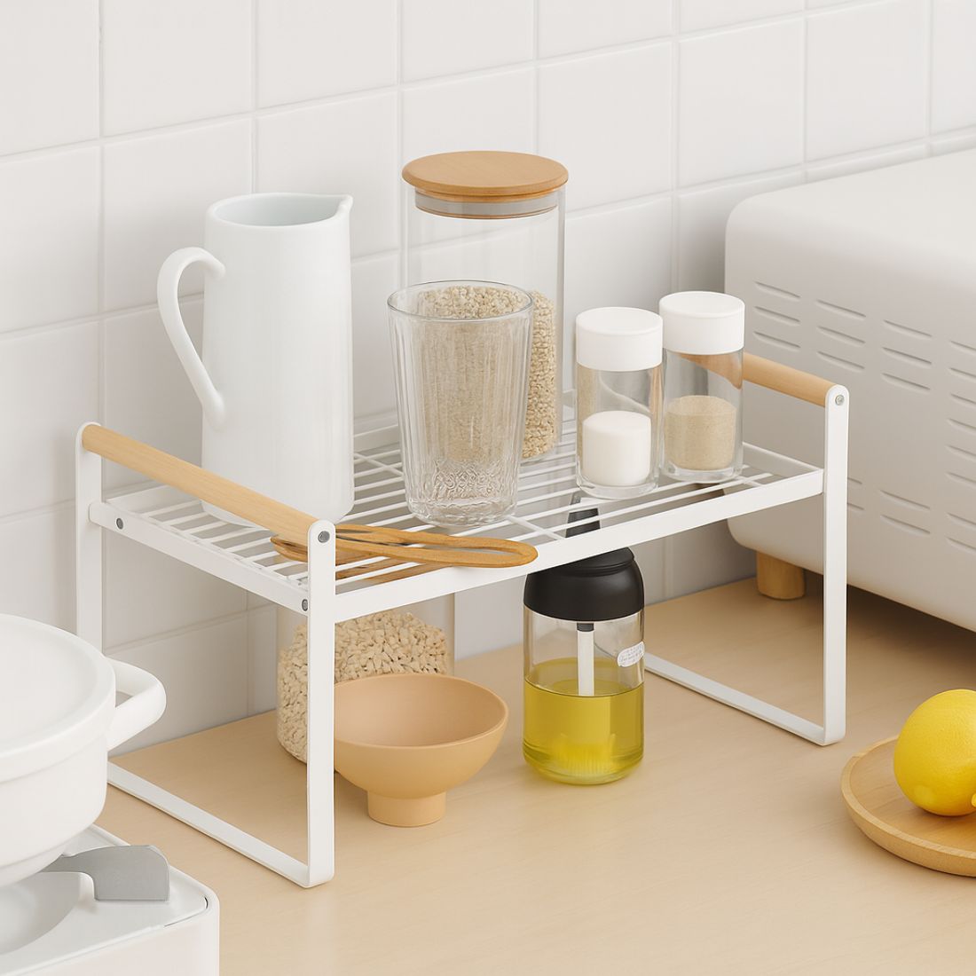 Repisa Organizadora Multiuso Estilo Nórdico Acero y Madera 34 cm