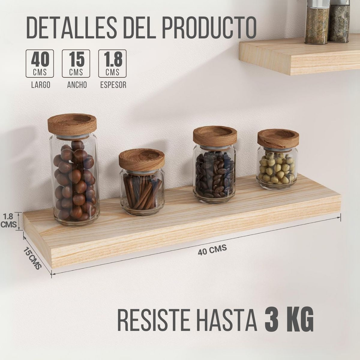 Pack 2 Repisas Flotantes de Madera Estilo Minimalista 40 cm