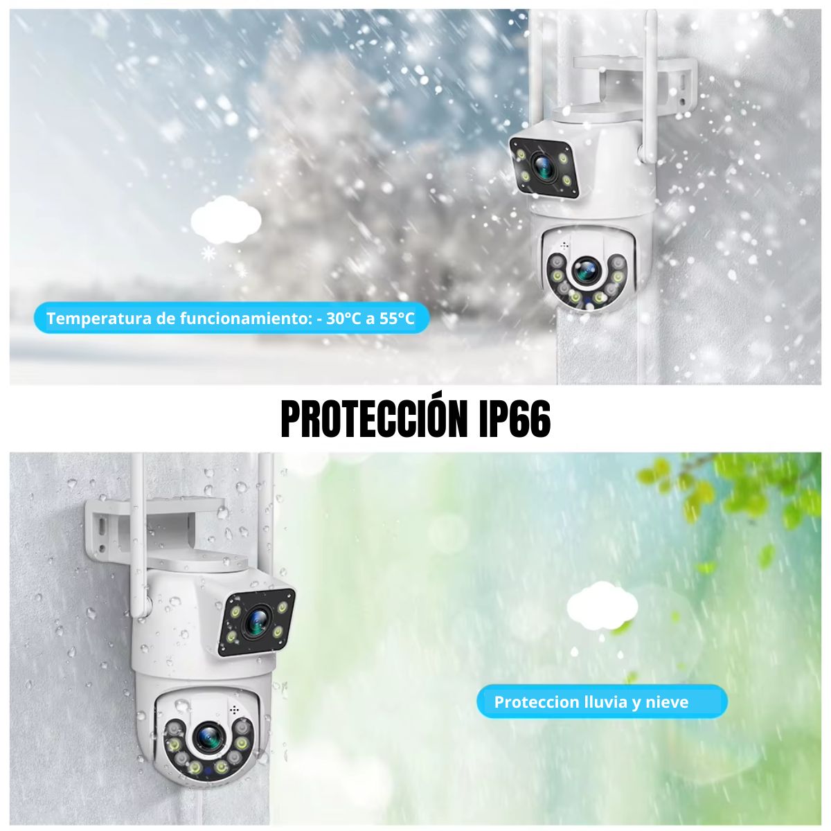 Cámara de Seguridad Exterior JORTAN 4MP con Doble Lente y Visión Nocturna