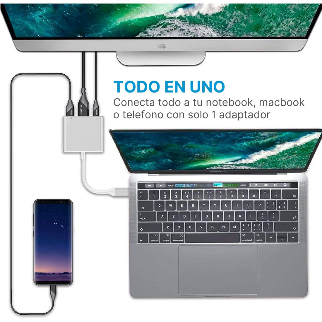 Adaptador Usb C A Hdmi 4k Con Usb Carga Thunderbolt Macbook