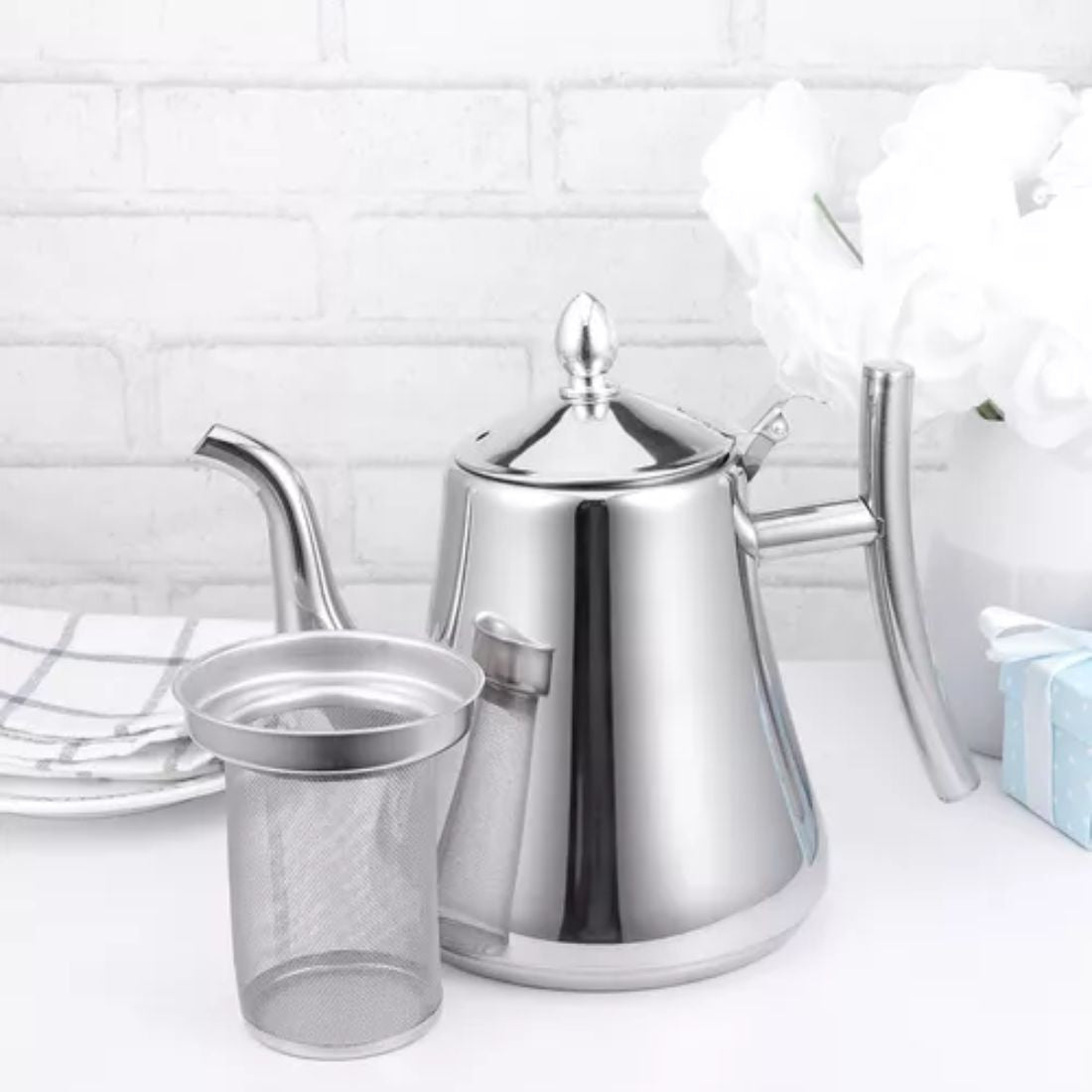 Tetera Infusor De Té De Acero Inoxidable 1 Litro Con Filtro