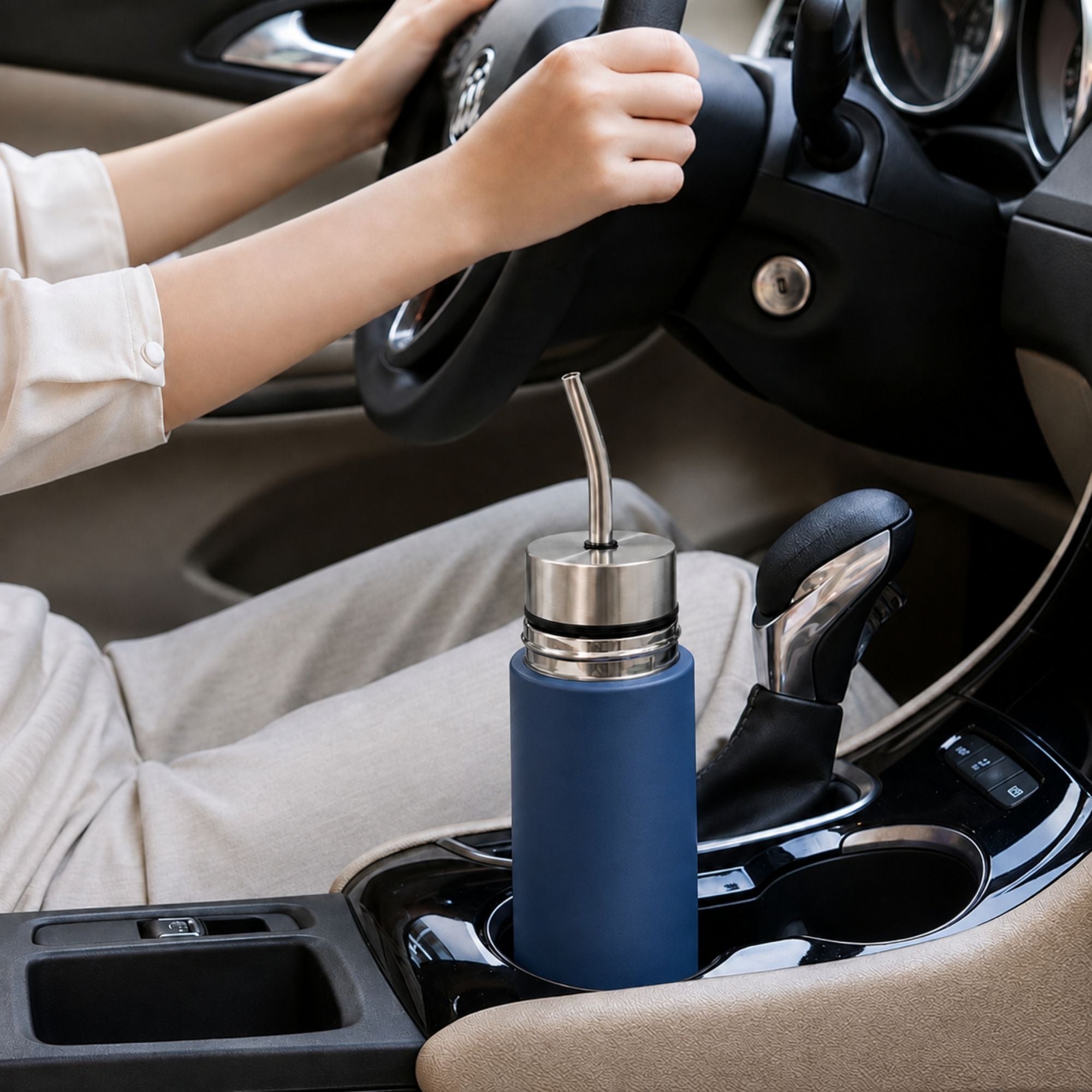 Termo mate autocebante 2 en 1 Tawo 750 ml de acero inoxidable Azul Marino
